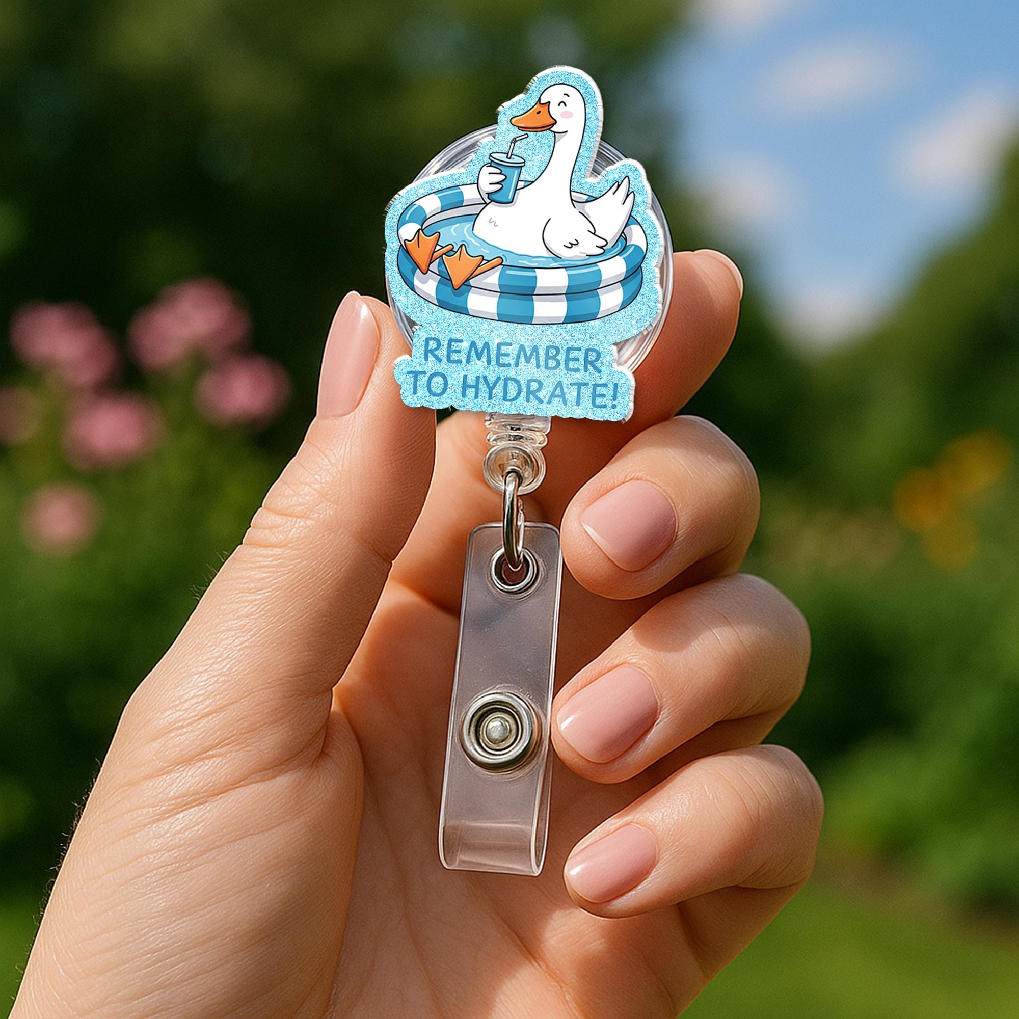 Remember to Hydrate Silly Goose Badge Reel – Funny Nurse ID Holder, Nurse Badge Clip, Cute Hydration Reminder Work Accessory