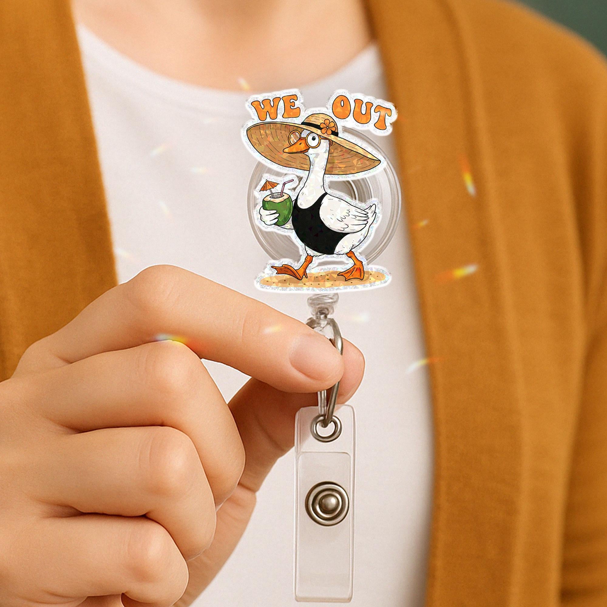 Funny Teacher Summer Badge Reel, We Out Silly Goose ID Clip, School’s Out Gift, Beach Vacation Badge Holder for Educators