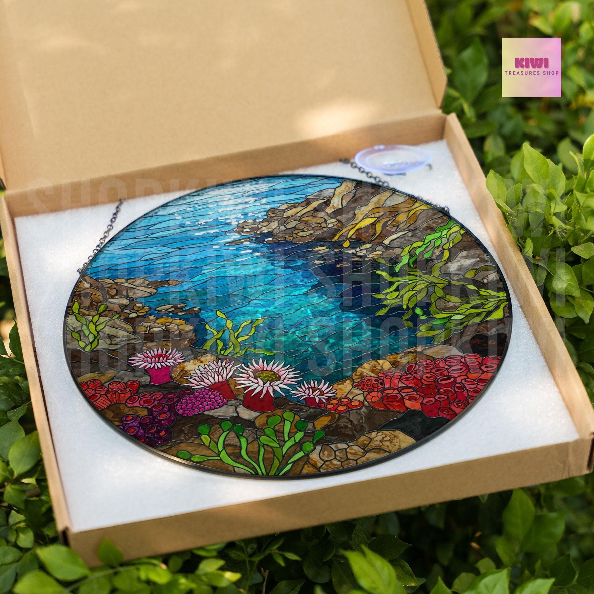 Tidal Pool Glass Suncatcher, Coastal Window Decor, Beach House Summer Vibe, Ocean Lover Gift, Mother's Day Sea Art