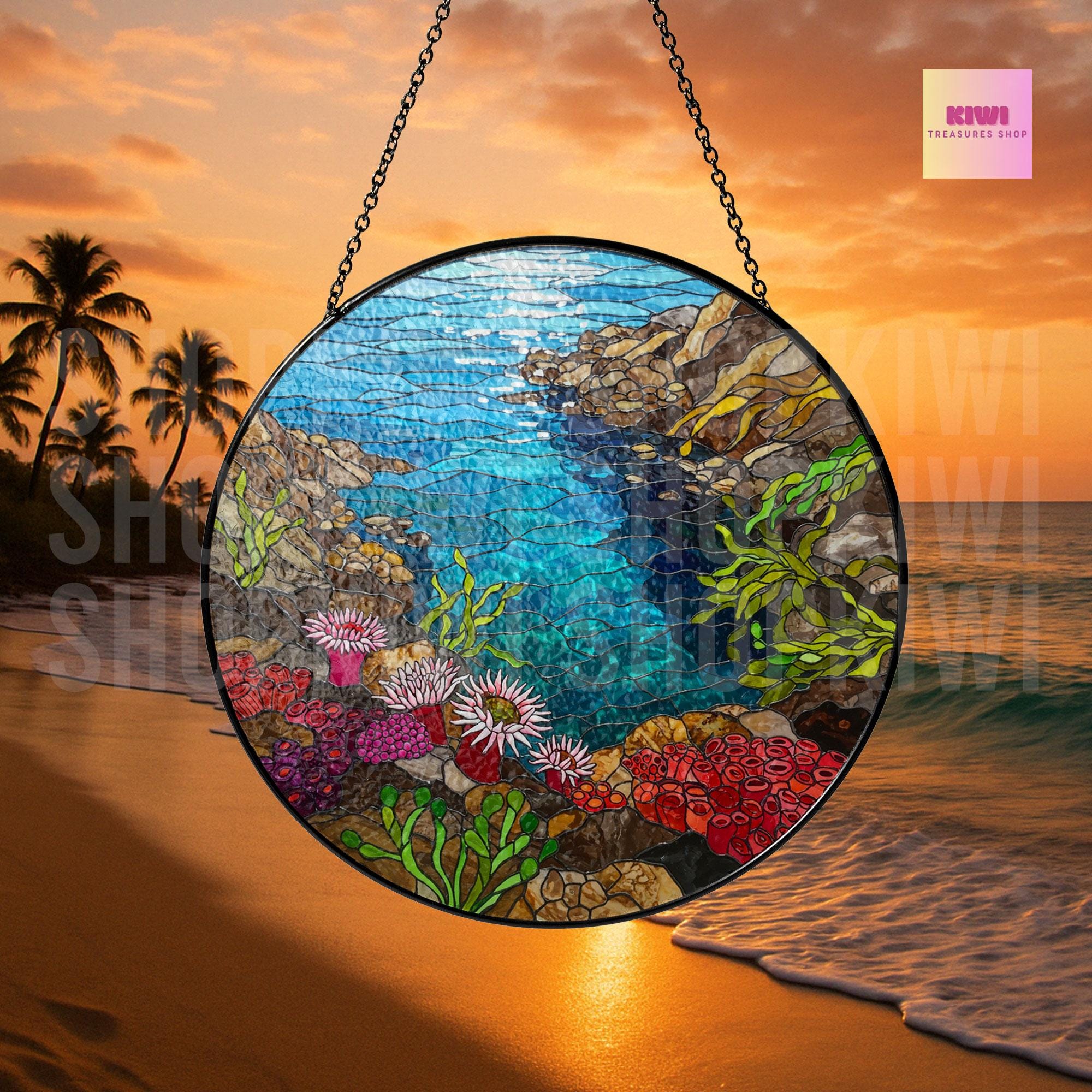 Tidal Pool Glass Suncatcher, Coastal Window Decor, Beach House Summer Vibe, Ocean Lover Gift, Mother's Day Sea Art
