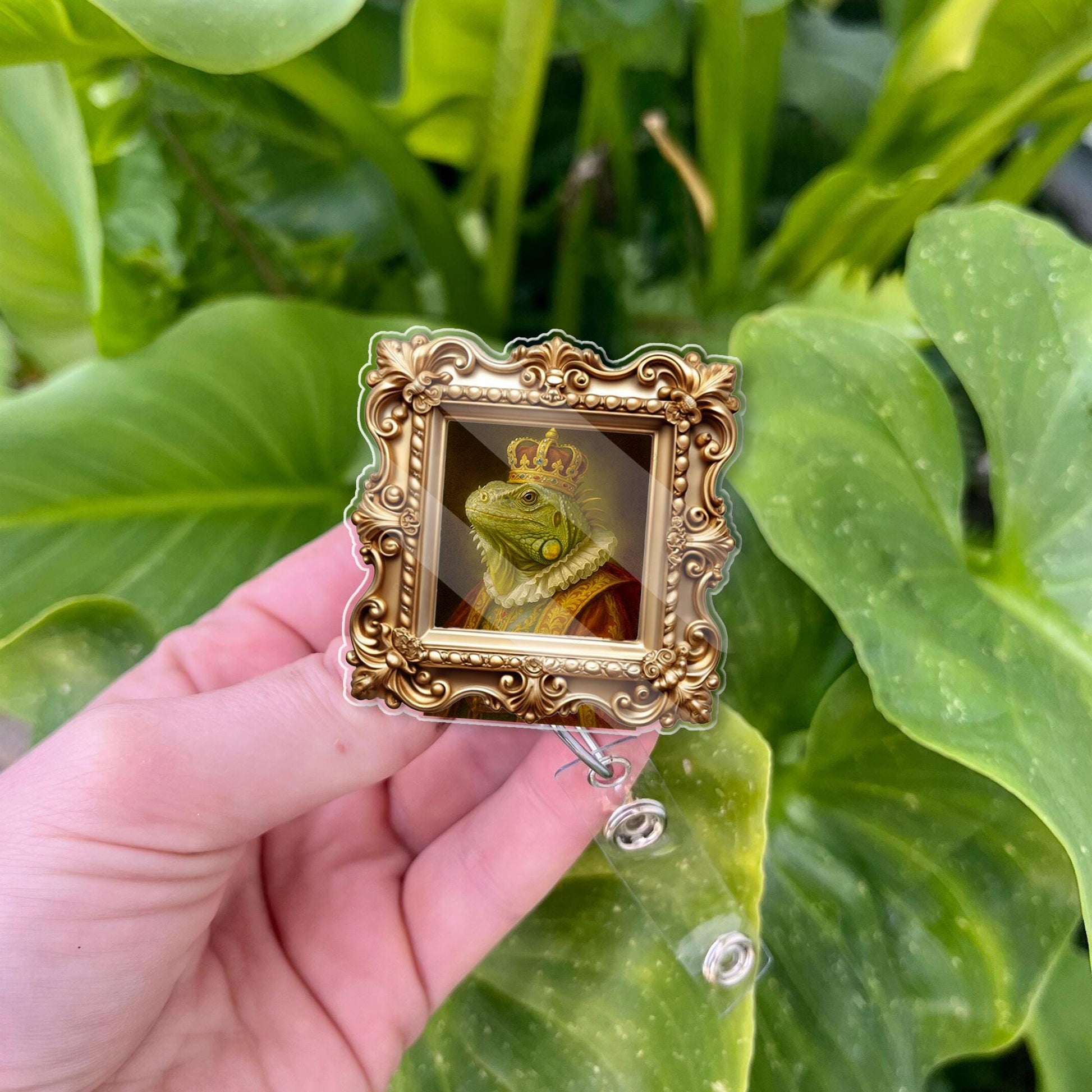 Custom Regal Pet Portrait Badge Reel – Vintage Frame ID Holder with Pet Photo in Victorian Royal Style – Mother’s Day Gift, Royal pet badge