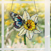 Butterfly & Daffodil Acrylic Window Hanging Ornament, Floral Nature Home Decor, Spring Garden Gift Idea, Gift For Her, Butterfly Lover
