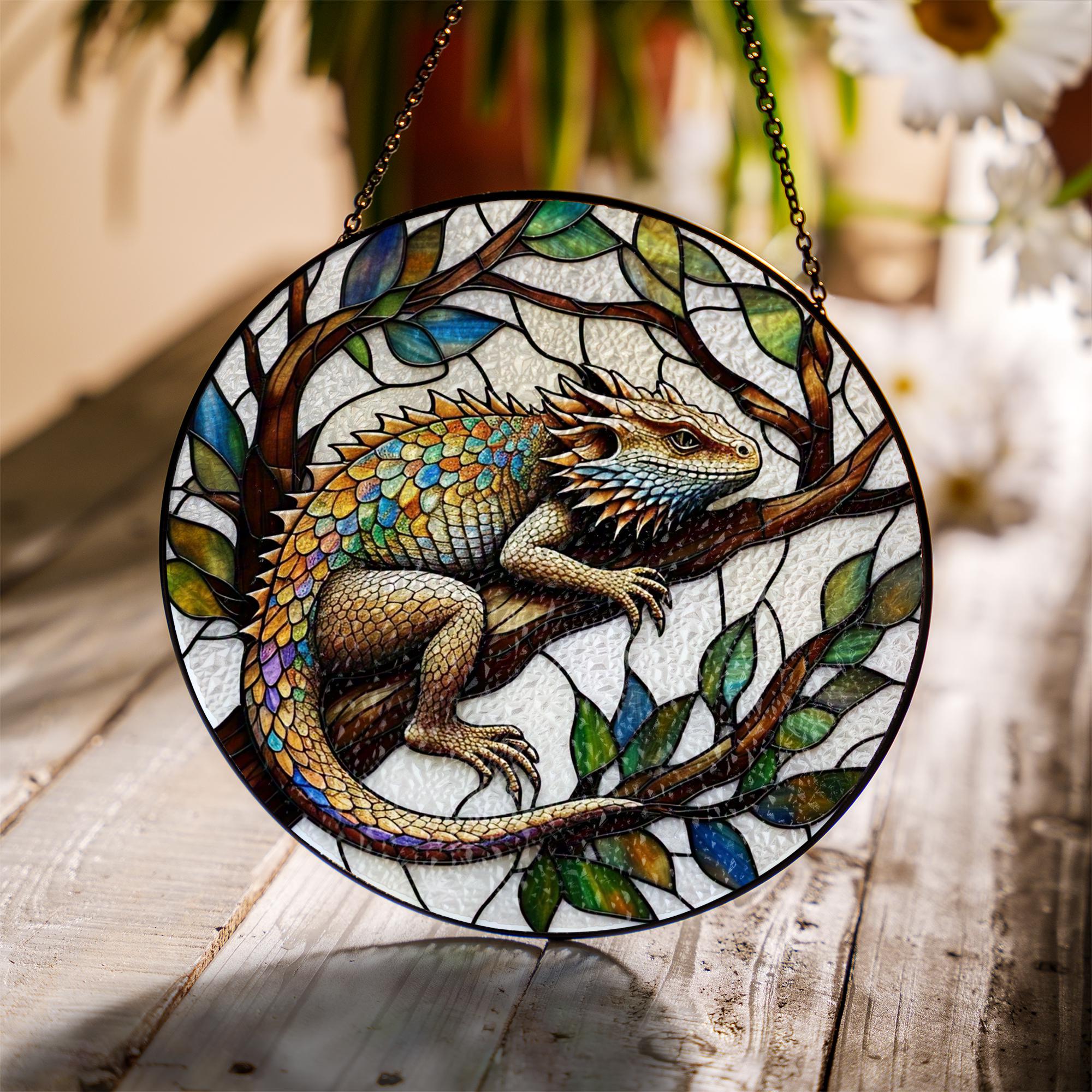 Bearded Dragon Glass Suncatcher – Lizard Window Decor, Reptile Lover Gift,  Terrarium Room Sun Catcher, Nature Lover Home Gift, Gift For Mom
