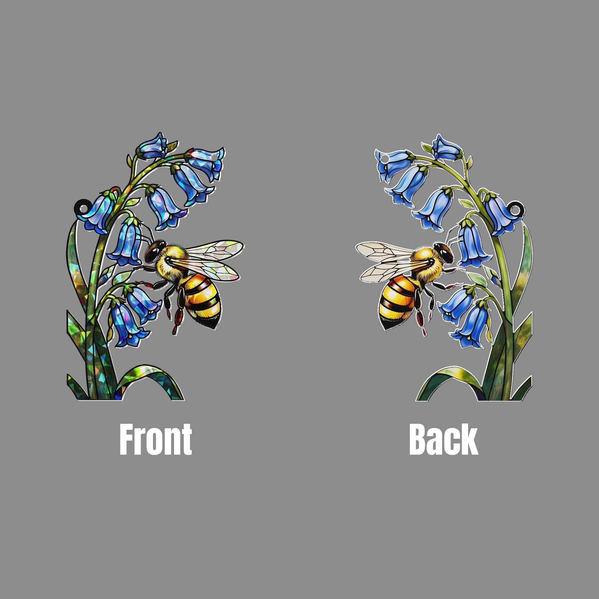 Bee And Flowers Hologram Acrylic Window Hanging – Bluebell Flower Window Hanging, Garden Nature Decor, Cute Insect Gift, Bee Lovers