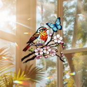 Robin with Cherry Blossom Hologram Window Hanging – Bird & Floral Acrylic Decor – Mother’s Day Gift – Flower Lover Wall Art