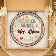 Personalized School Nurse Glass Suncatcher, Nurse Office Decor, Gift for School Nurse, Floral Nurse Name Decor, Nurse Appreciation Gift