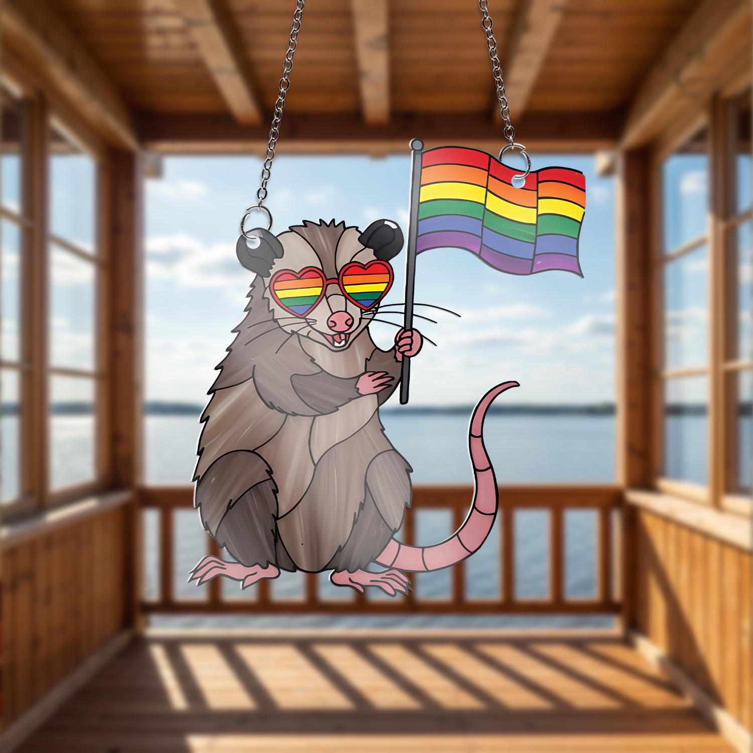 LGBT Possum Acrylic  Window Hanging, Pride Acrylic Decor, Rainbow Decor, Cute Possum Ornament, LGBTQ+ Gift, Window Decoration, Funny Pride