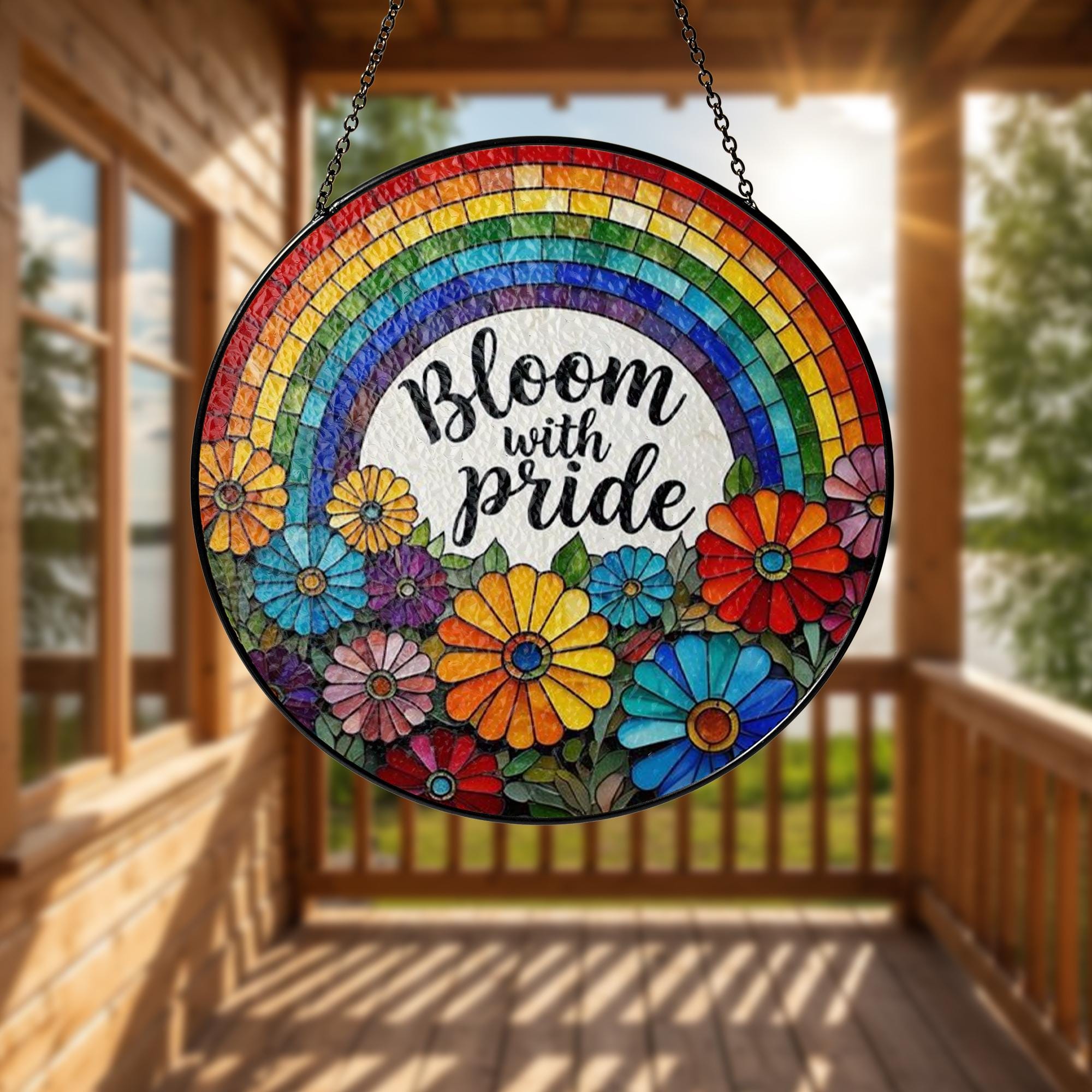 Floral Pride GLASS Suncatcher, Bloom with Pride Window Decor, Rainbow Flower LGBTQ Gift, Colorful Hanging Art, Pride Gift, Pride Decor