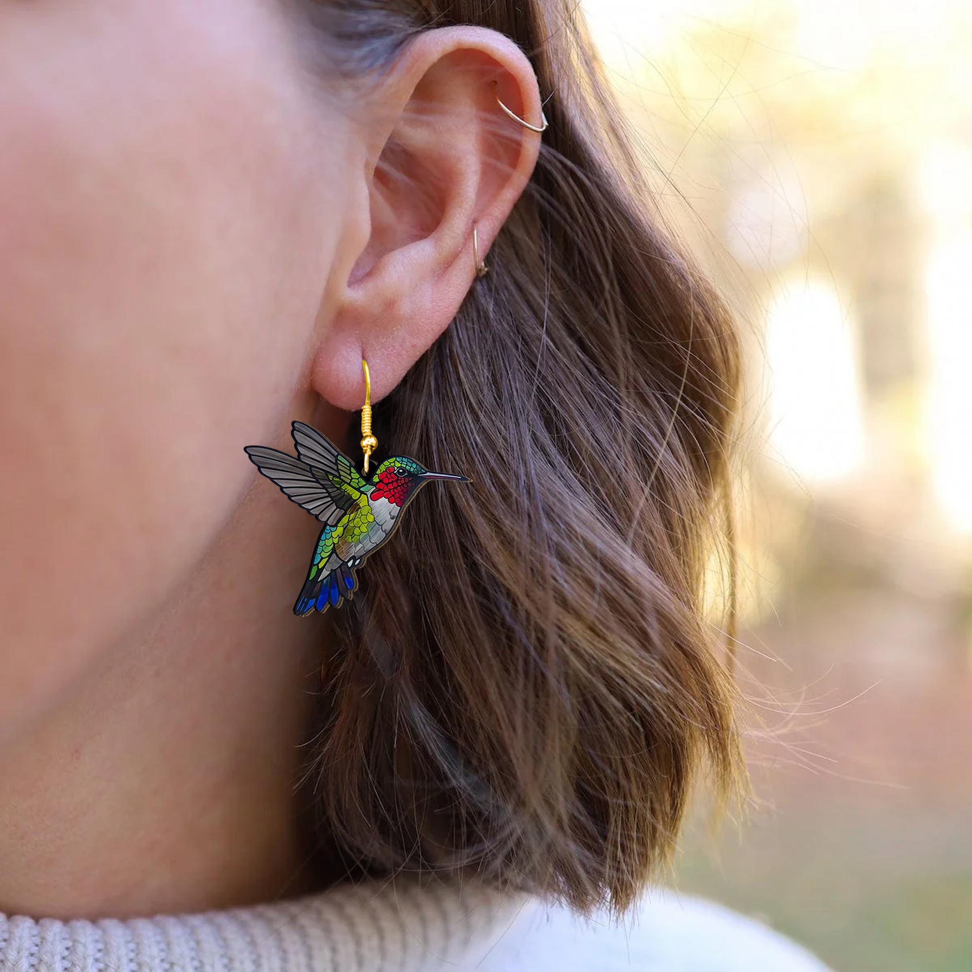 Hummingbird Earrings, Nature-Inspired Jewelry, Boho Dangle Earrings, Bird Lover Gift, Nature Earrings, Cottage Core Gift For Her