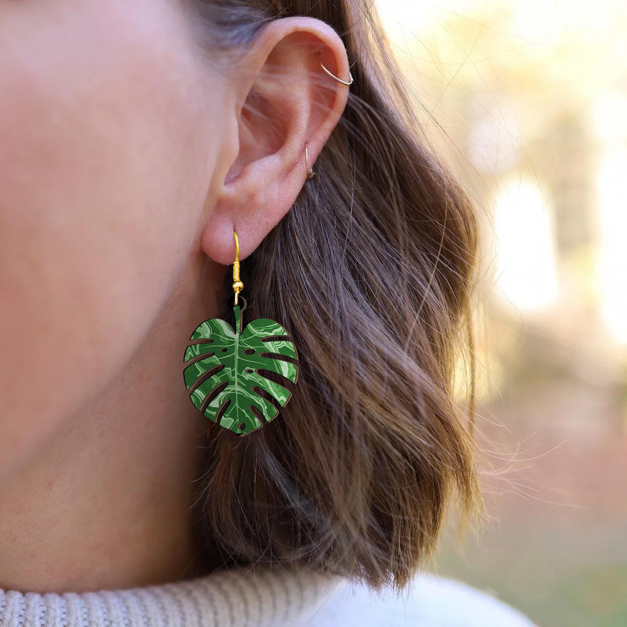 Monstera Earrings, Tropical Leaf Jewelry, Boho Plant Earrings, Nature-Inspired Accessories, Greenery Statement Earrings, Gift For Her / Mom