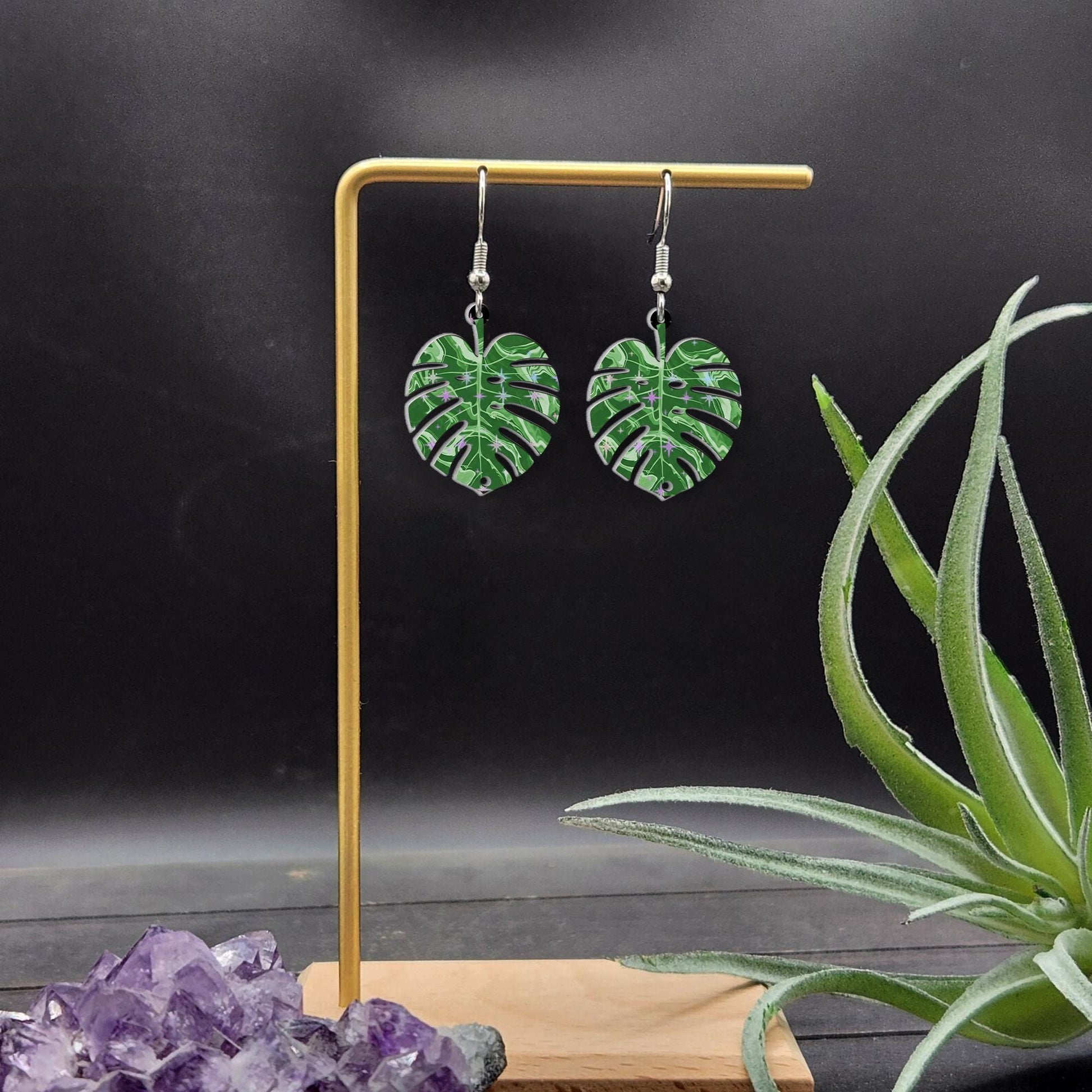 Monstera Earrings, Tropical Leaf Jewelry, Boho Plant Earrings, Nature-Inspired Accessories, Greenery Statement Earrings, Gift For Her / Mom