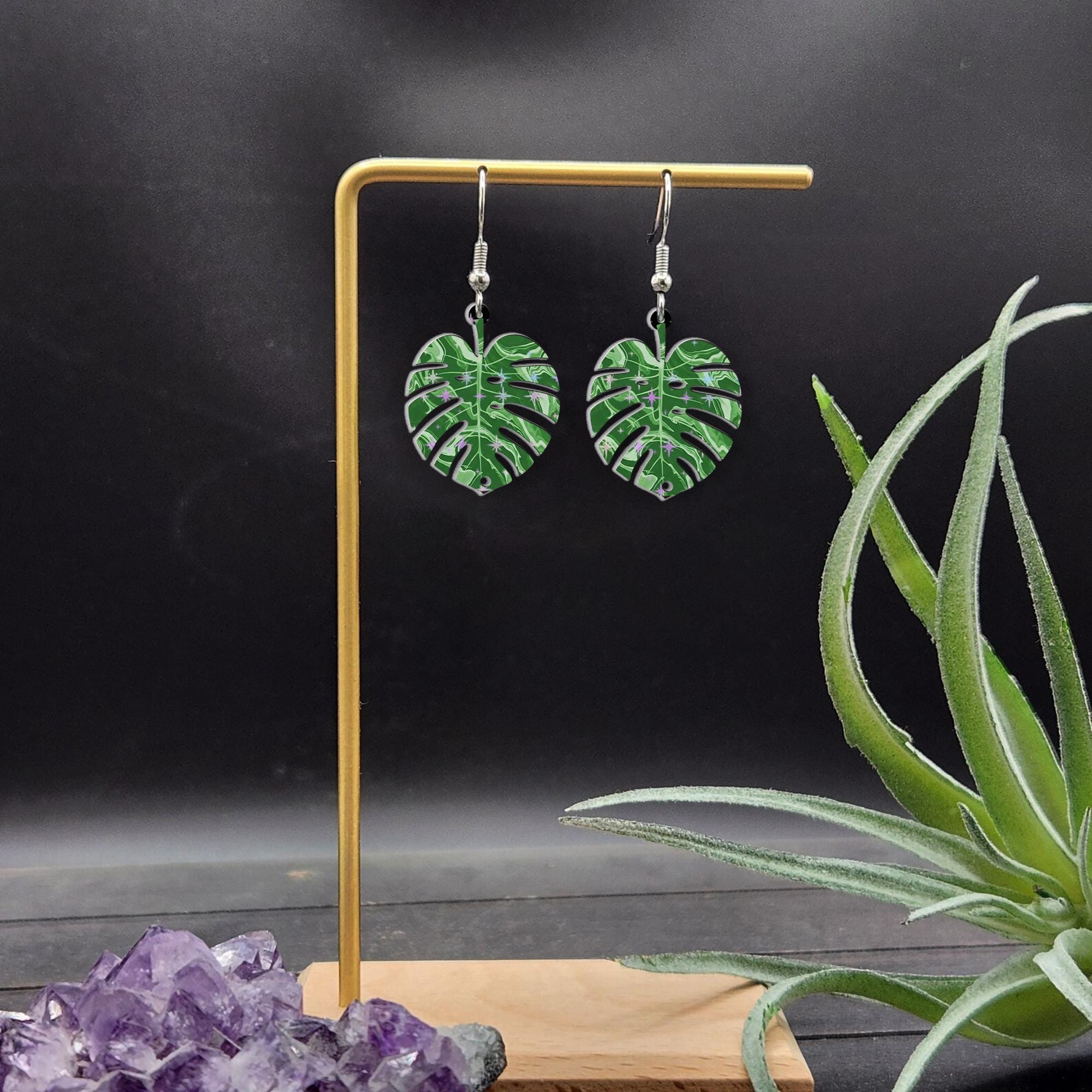 Monstera Earrings, Tropical Leaf Jewelry, Boho Plant Earrings, Nature-Inspired Accessories, Greenery Statement Earrings, Gift For Her / Mom
