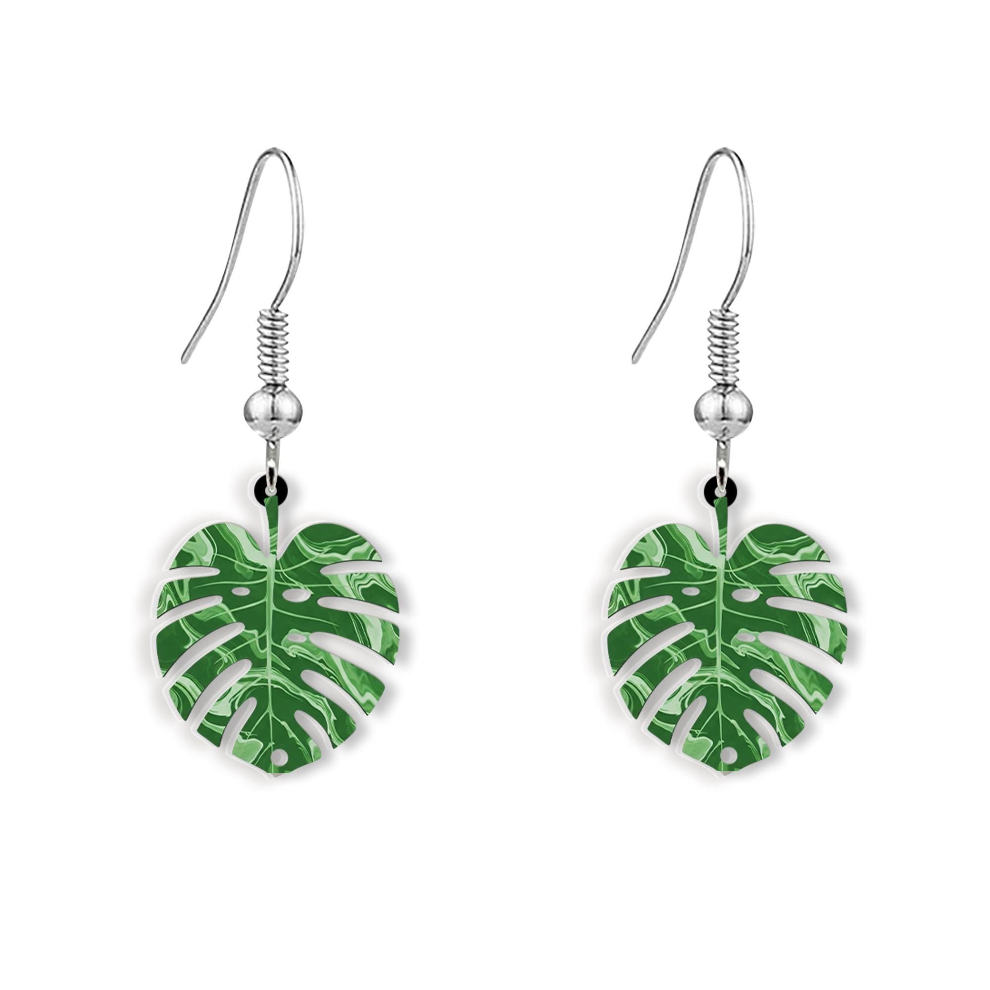Monstera Earrings, Tropical Leaf Jewelry, Boho Plant Earrings, Nature-Inspired Accessories, Greenery Statement Earrings, Gift For Her / Mom