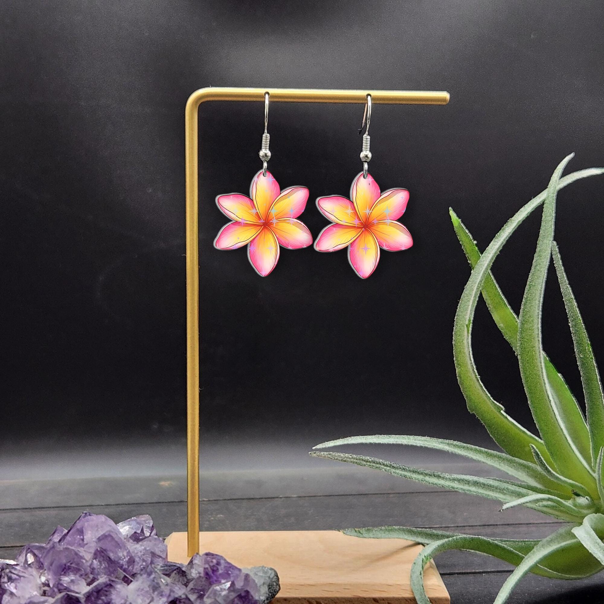 Plumeria Flower Earrings, Tropical Floral Jewelry, Boho Beach Earrings, Island Earrings, Hawaiian Flower Gift, Gift For Her / Mom / Grandma