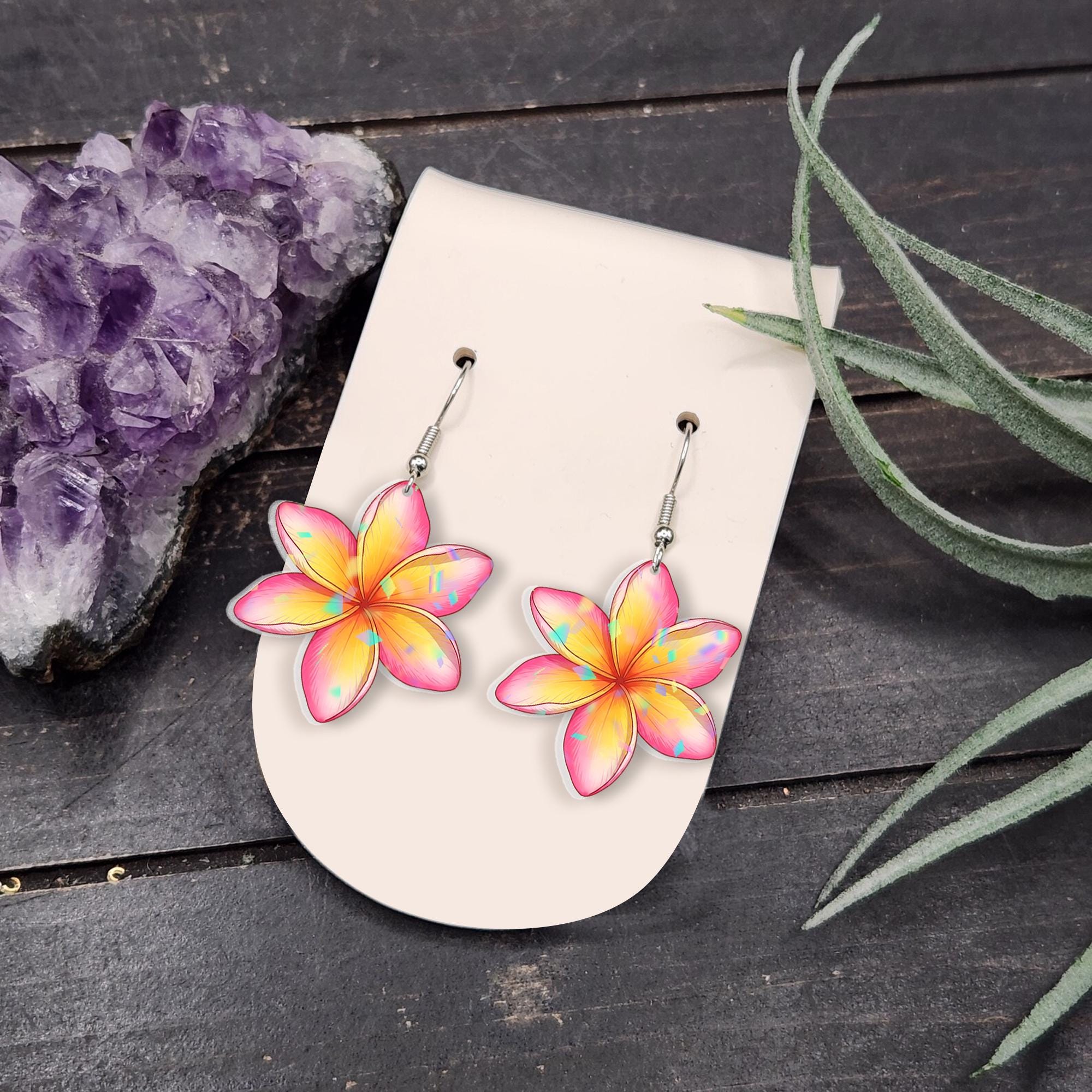 Plumeria Flower Earrings, Tropical Floral Jewelry, Boho Beach Earrings, Island Earrings, Hawaiian Flower Gift, Gift For Her / Mom / Grandma