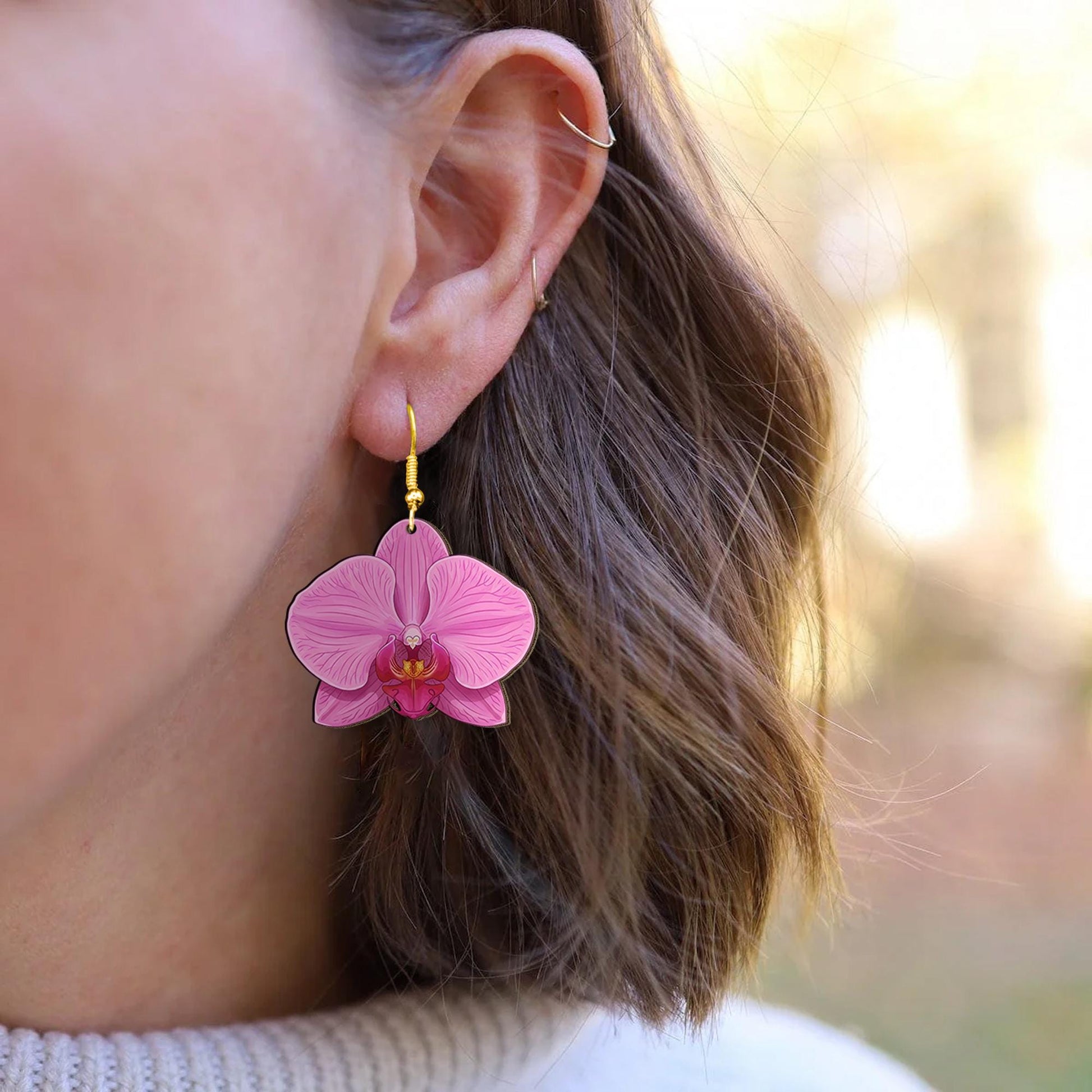Orchid Flower Earrings, Tropical Floral Jewelry, Boho Statement Earrings, Botanical Earrings, Nature-Inspired Gift, Gift For Her/Mom/Grandma