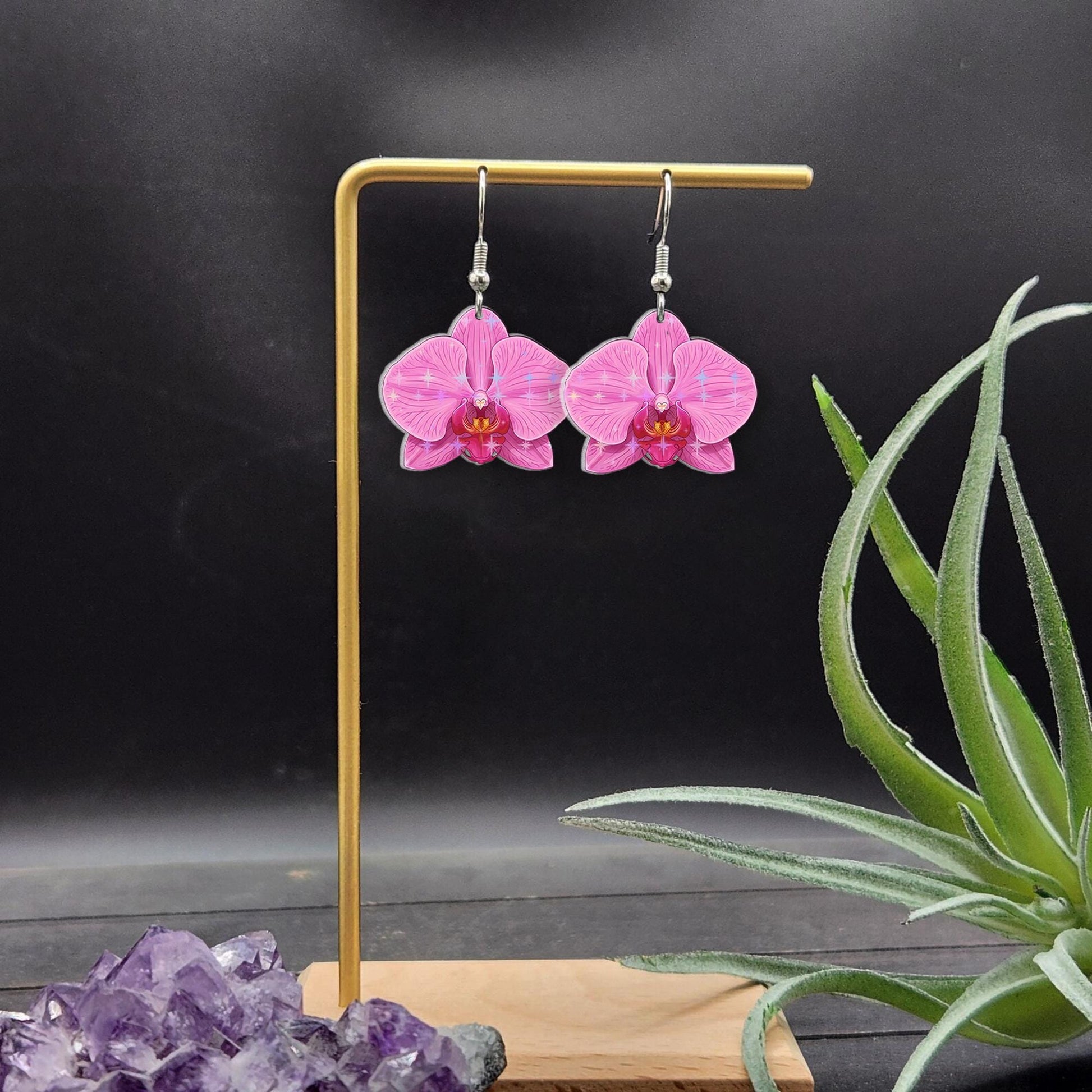 Orchid Flower Earrings, Tropical Floral Jewelry, Boho Statement Earrings, Botanical Earrings, Nature-Inspired Gift, Gift For Her/Mom/Grandma