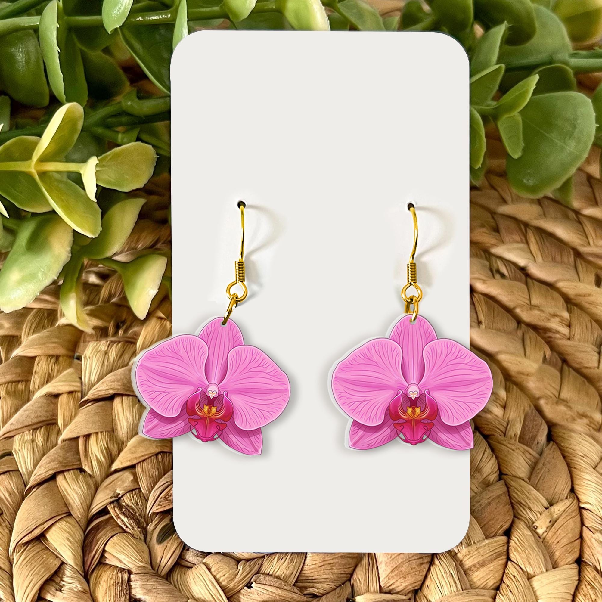 Orchid Flower Earrings, Tropical Floral Jewelry, Boho Statement Earrings, Botanical Earrings, Nature-Inspired Gift, Gift For Her/Mom/Grandma