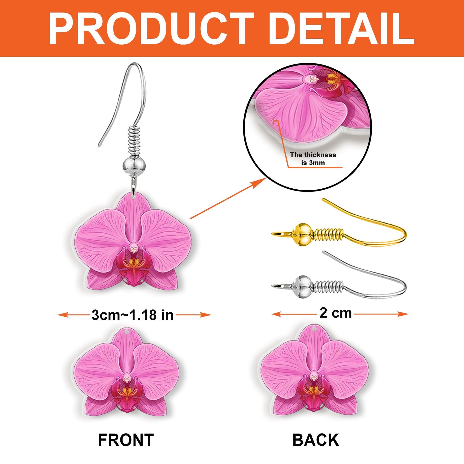 Orchid Flower Earrings, Tropical Floral Jewelry, Boho Statement Earrings, Botanical Earrings, Nature-Inspired Gift, Gift For Her/Mom/Grandma