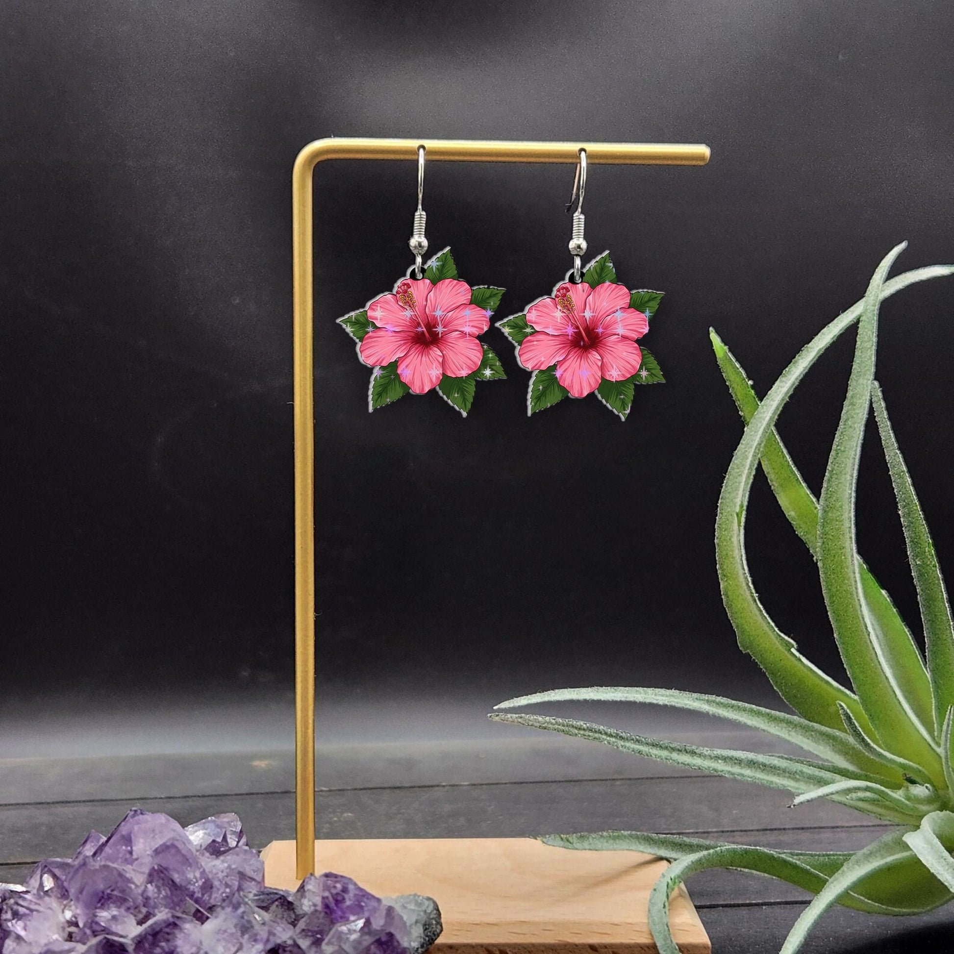 Hibiscus Flower Earrings, Tropical Floral Jewelry, Boho Statement Earrings, Island Earrings, Beach Vacation Gift, Gift For Her/Mom/Grandma