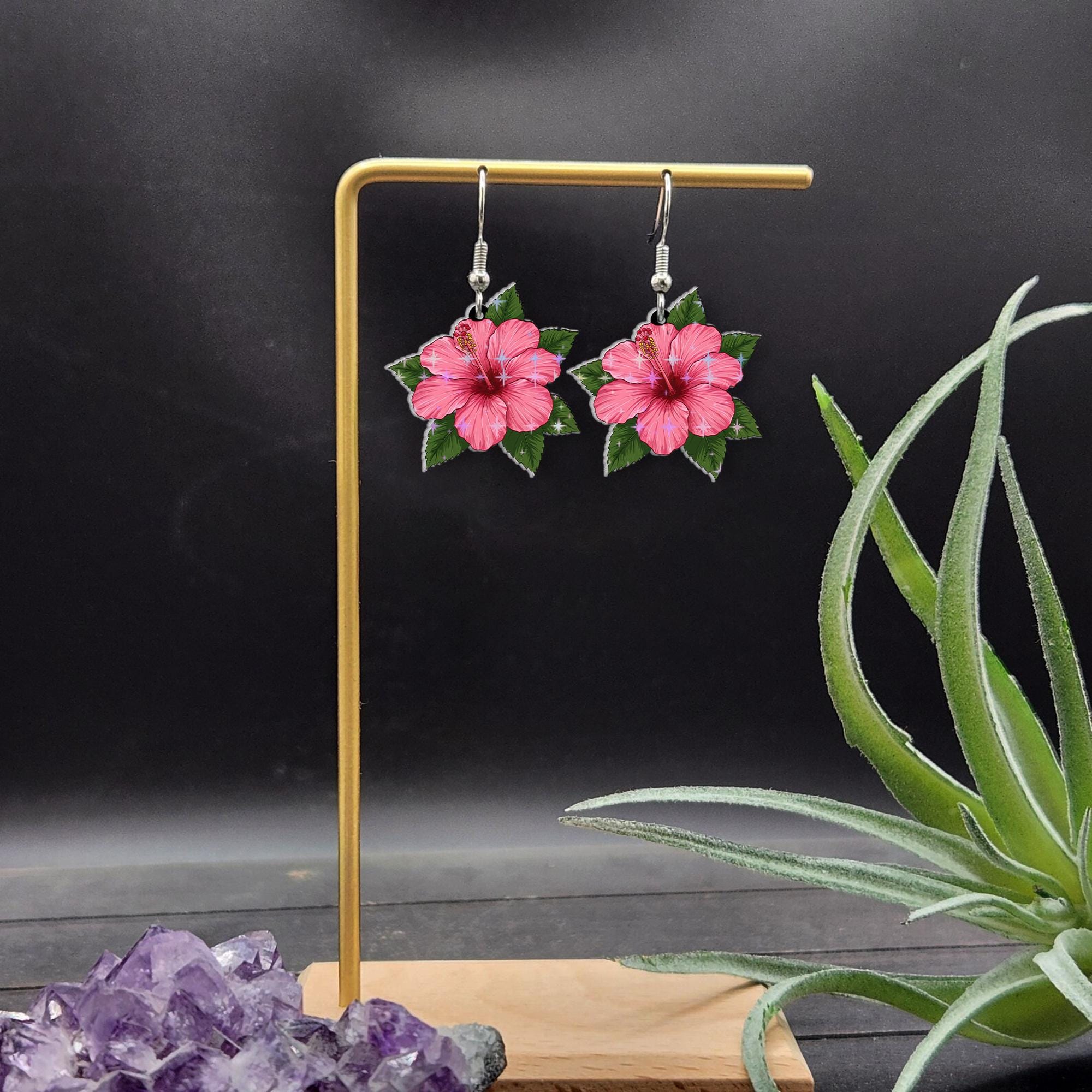 Hibiscus Flower Earrings, Tropical Floral Jewelry, Boho Statement Earrings, Island Earrings, Beach Vacation Gift, Gift For Her/Mom/Grandma