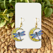 Dragonfly Crescent Moon Earrings, Boho Nature Jewelry, Celestial Dangle Earrings, Mystical Gift, Lunar-Inspired Jewelry, Gift For Her/ Mom