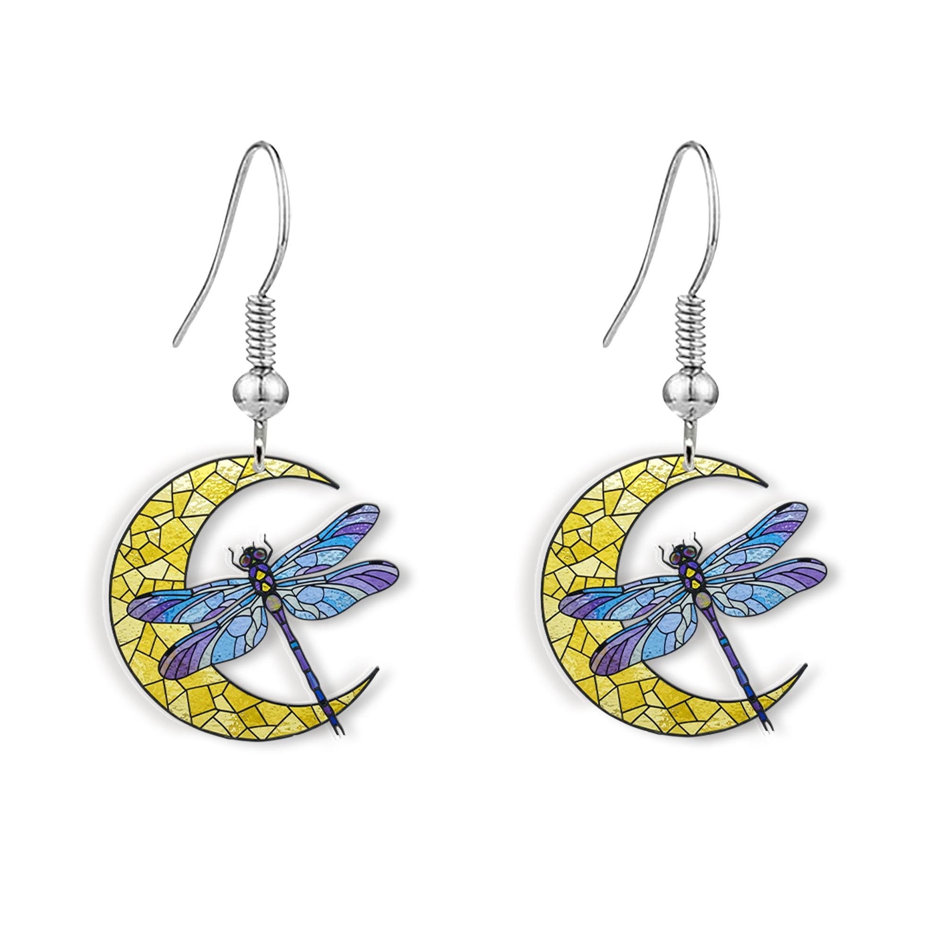 Dragonfly Crescent Moon Earrings, Boho Nature Jewelry, Celestial Dangle Earrings, Mystical Gift, Lunar-Inspired Jewelry, Gift For Her/ Mom