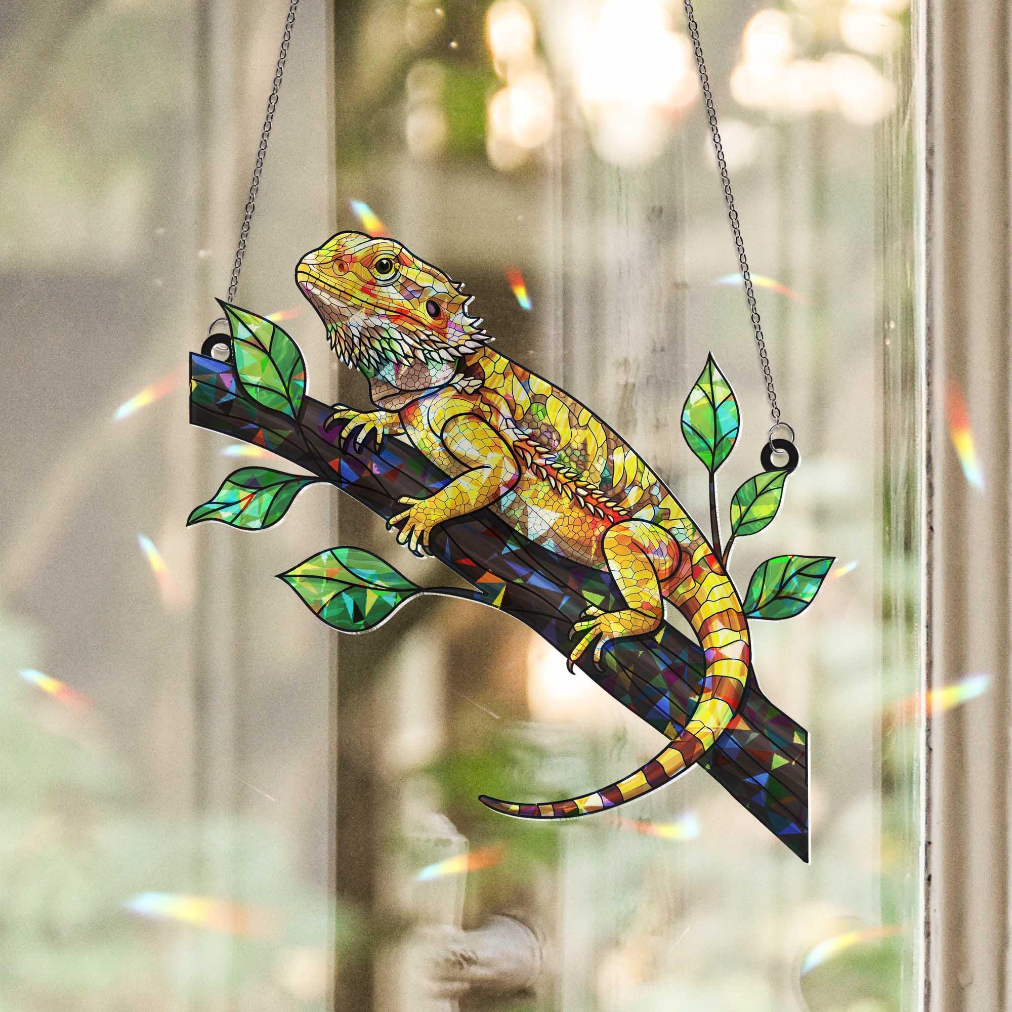 Acrylic Bearded Dragon Window Hanging, Lizard Suncatcher, Reptile Lover Gift, Lizard Decor, Nature Home Decor