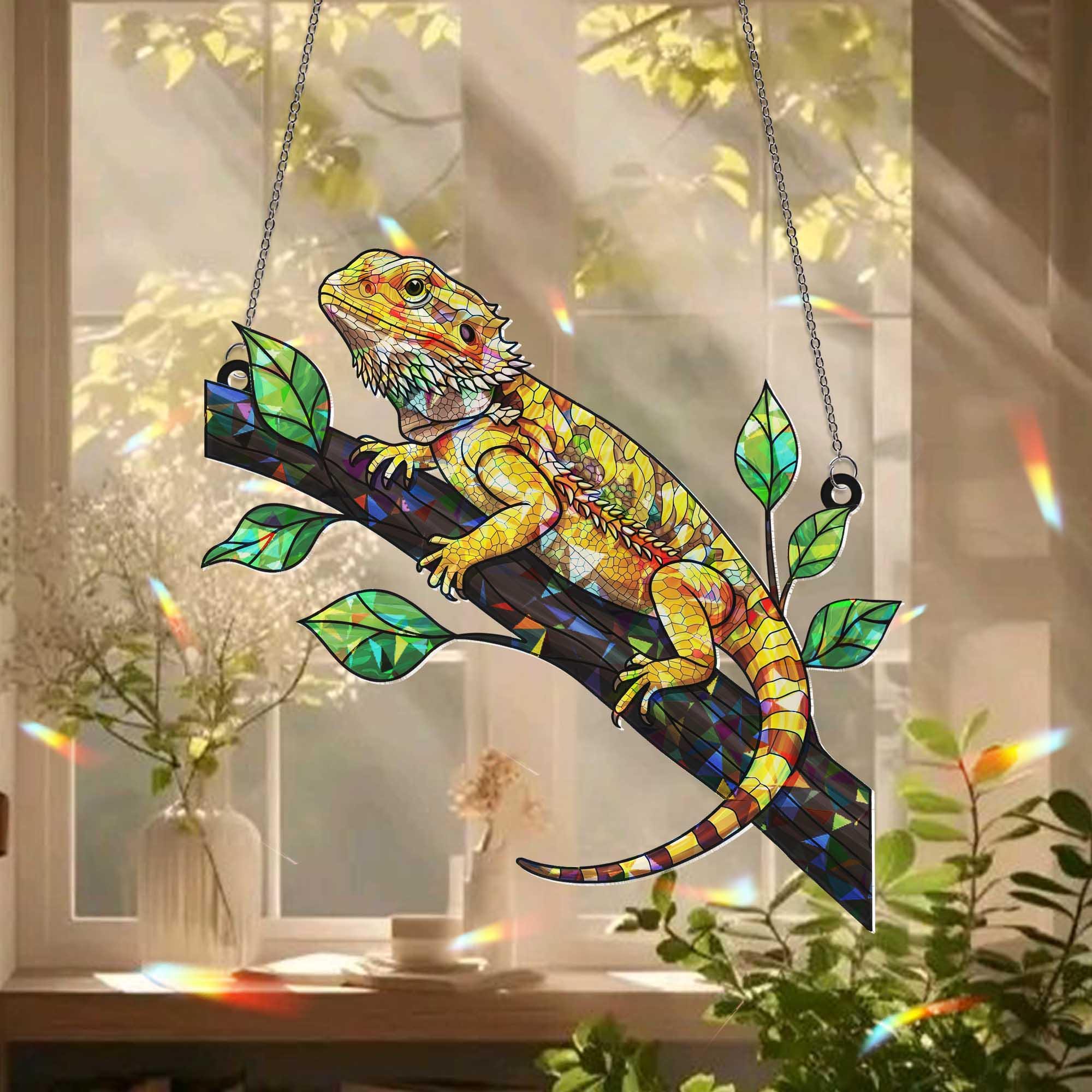 Acrylic Bearded Dragon Window Hanging, Lizard Suncatcher, Reptile Lover Gift, Lizard Decor, Nature Home Decor