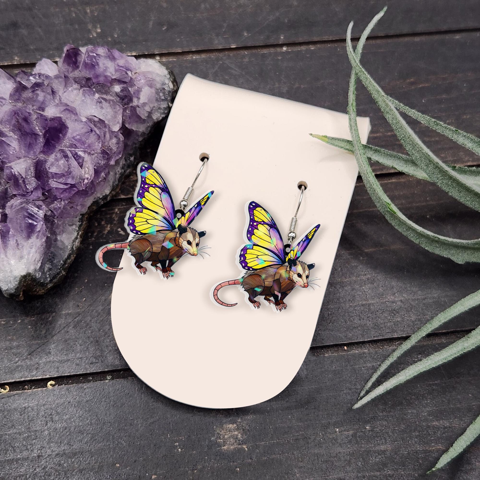 Fairy Opossum Earrings, Whimsical Animal Jewelry, Boho Fantasy Earrings, Woodland Gift, Cute Nature-Inspired Accessory, Gift For Her/ Mom