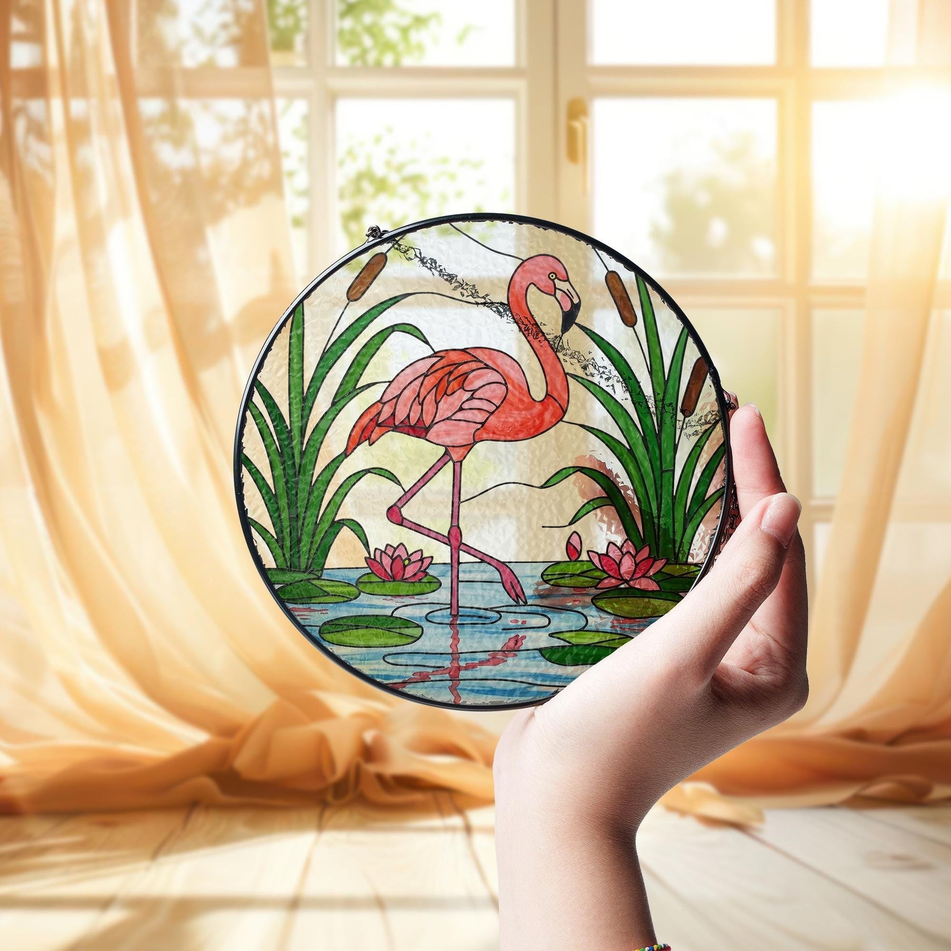 Flamingo Glass Suncatcher, Tropical Window Decor, Pink Bird Hanging Art, Beach House Decor, Boho Sun Catcher, Summer Gift, Summer Home Decor