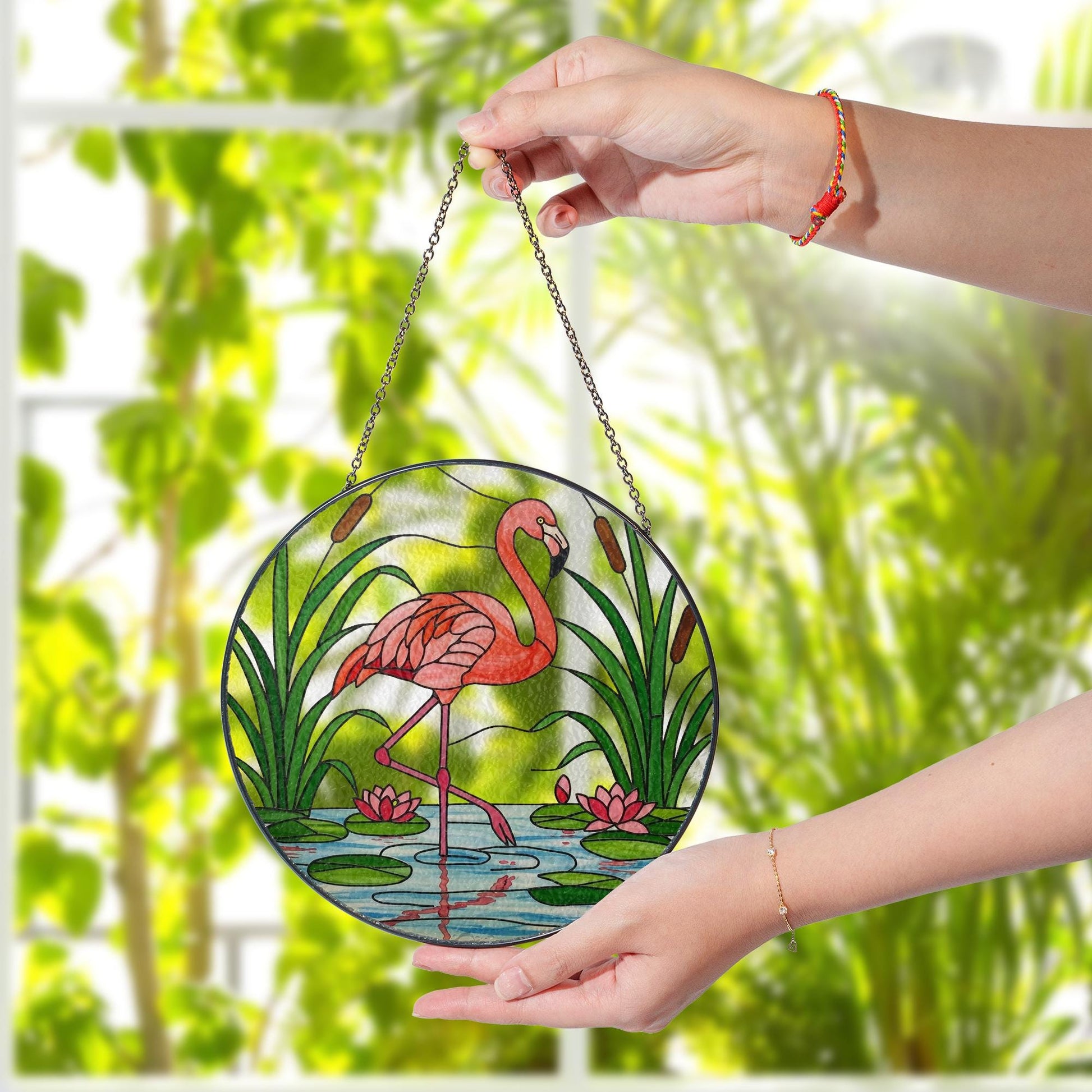 Flamingo Glass Suncatcher, Tropical Window Decor, Pink Bird Hanging Art, Beach House Decor, Boho Sun Catcher, Summer Gift, Summer Home Decor