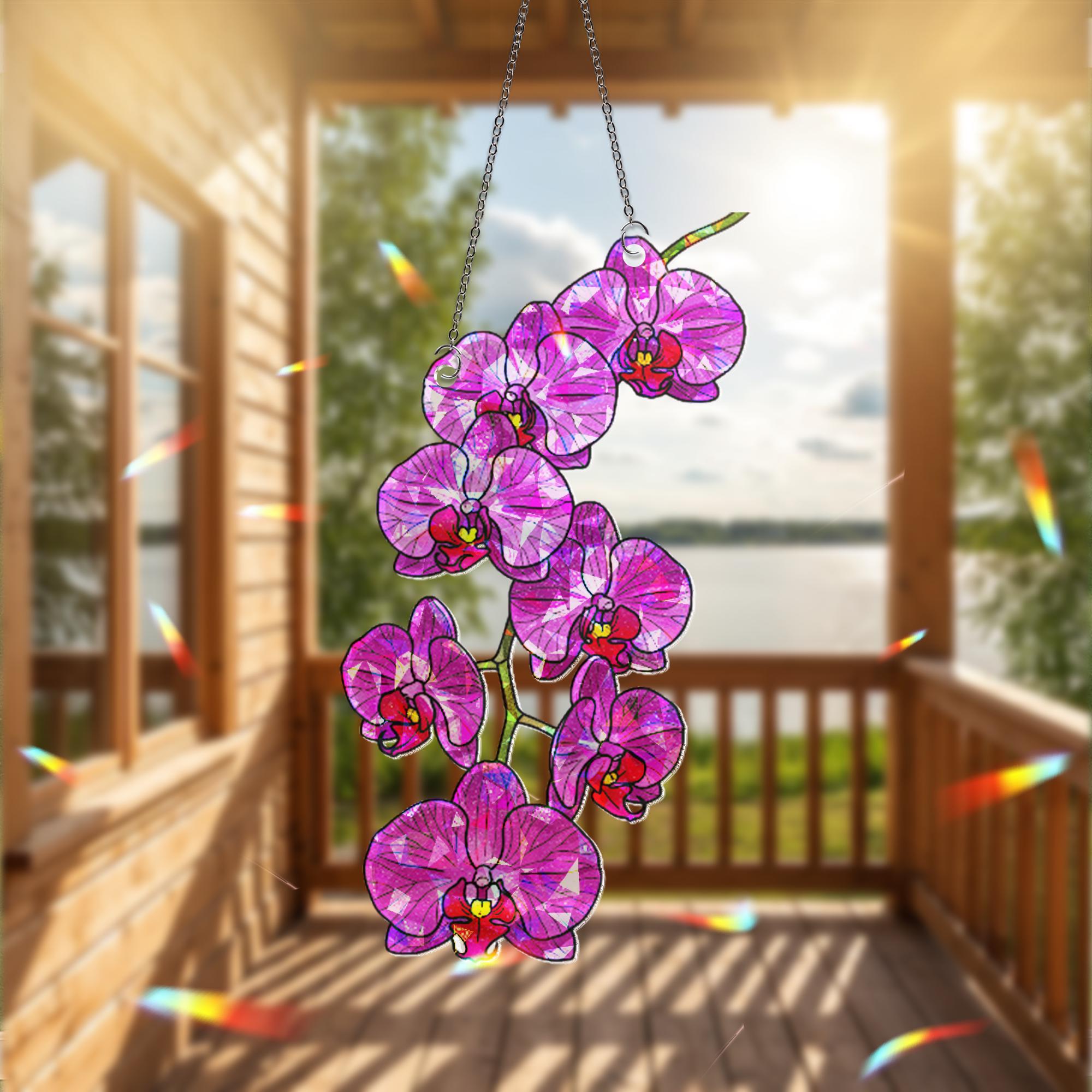 Pink Orchid Holographic Acrylic Window Hanging, Orchid Flower Decor, Floral Window Decor, Orchid Gift, Boho Sun Catcher for Plant Lovers