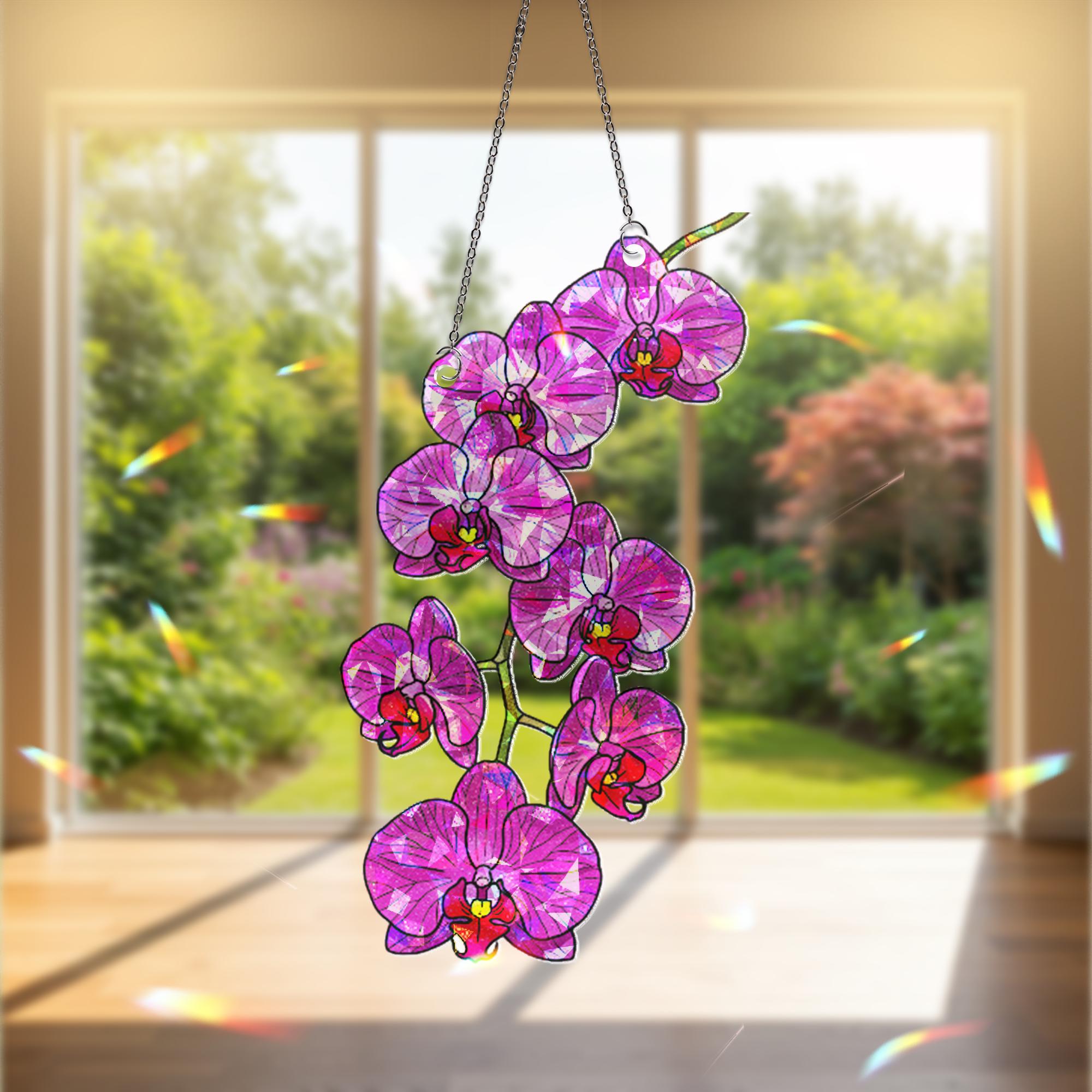 Pink Orchid Holographic Acrylic Window Hanging, Orchid Flower Decor, Floral Window Decor, Orchid Gift, Boho Sun Catcher for Plant Lovers
