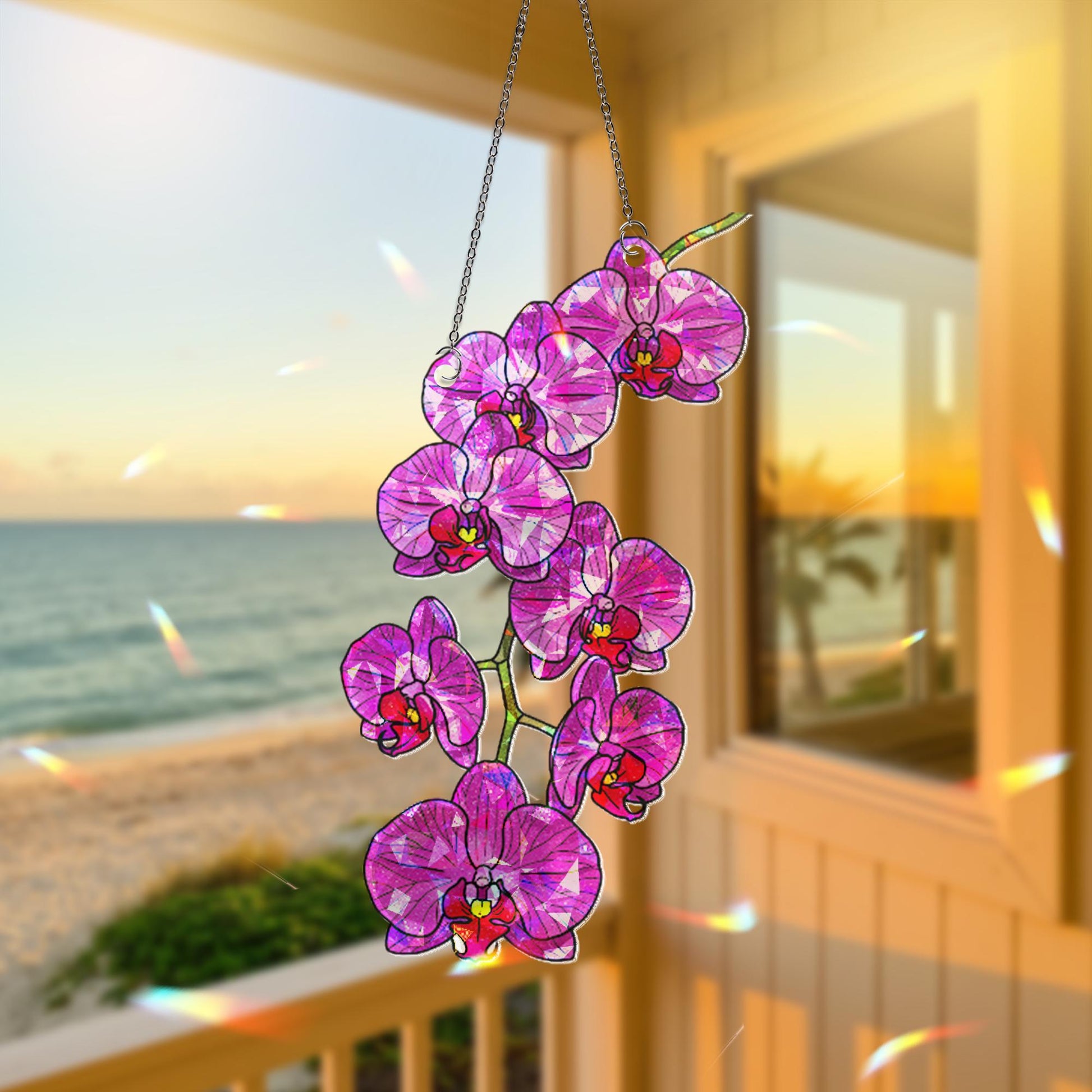 Pink Orchid Holographic Acrylic Window Hanging, Orchid Flower Decor, Floral Window Decor, Orchid Gift, Boho Sun Catcher for Plant Lovers