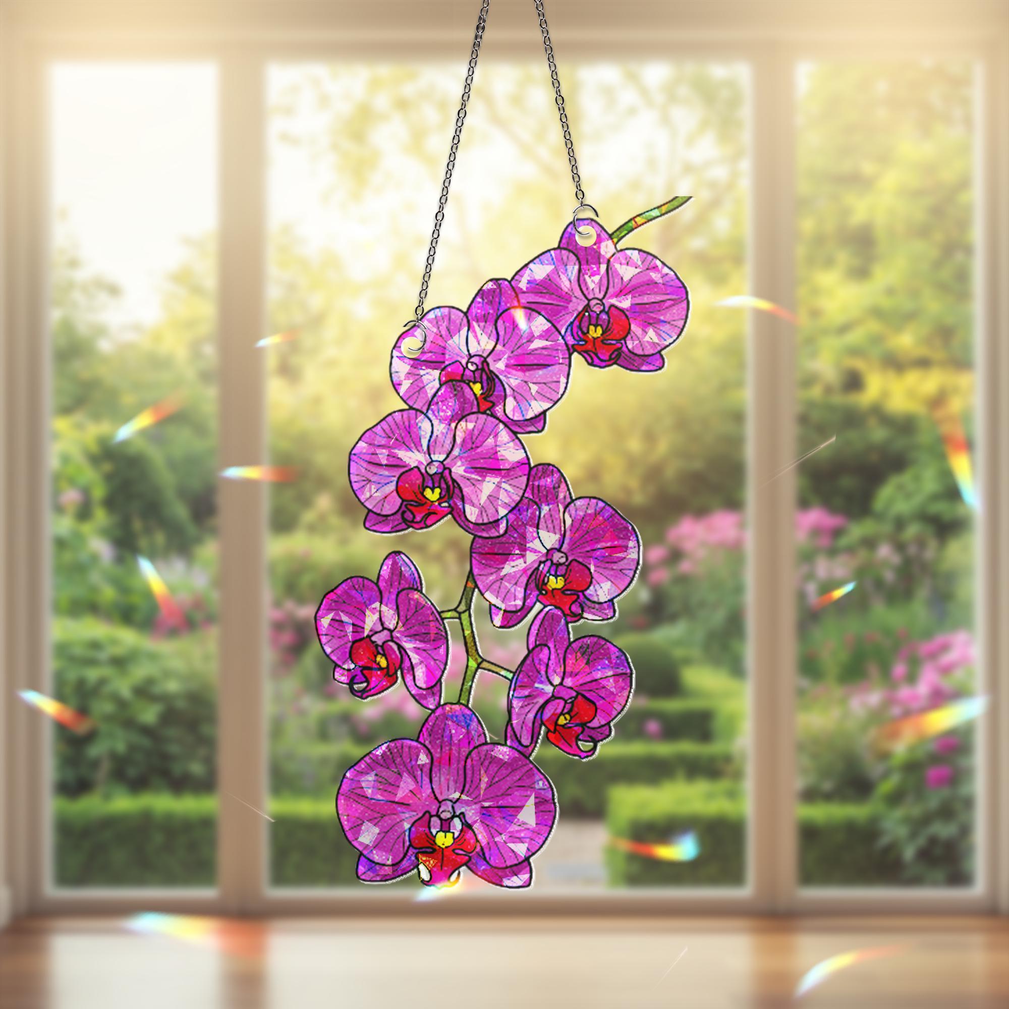 Pink Orchid Holographic Acrylic Window Hanging, Orchid Flower Decor, Floral Window Decor, Orchid Gift, Boho Sun Catcher for Plant Lovers