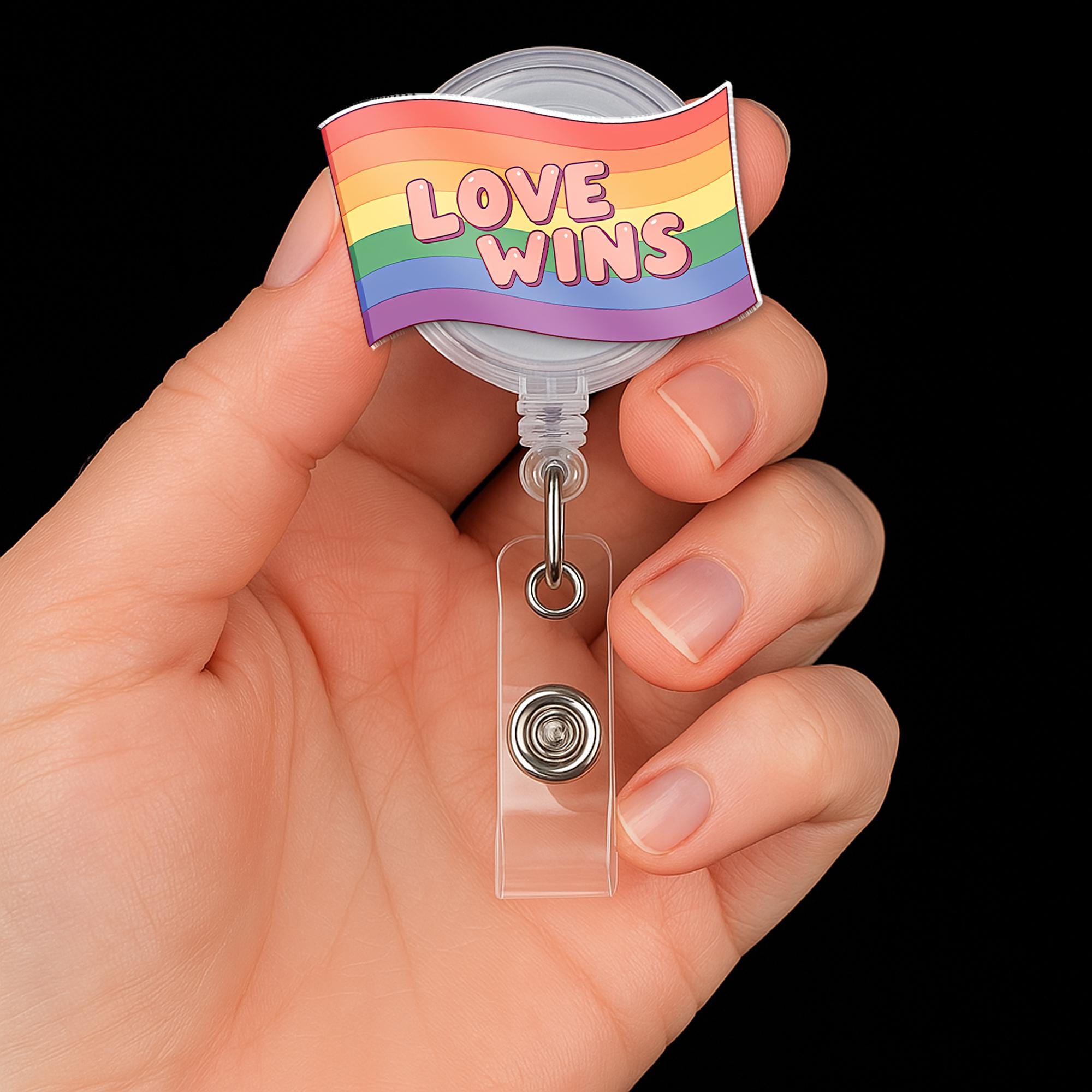 Love Wins Rainbow Badge Reel, LGBTQ Pride ID Holder, Retractable Badge Clip, Nurse Badge Reel, Cute Work Accessory, Gift for Coworker