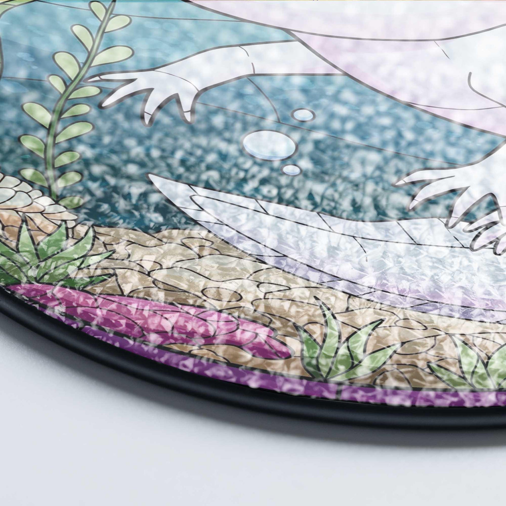 Cute Axolotl Glass Suncatcher, Aquatic Window Hanging, Stained Glass Style Amphibian Decor, Unique Gift for Animal Lovers