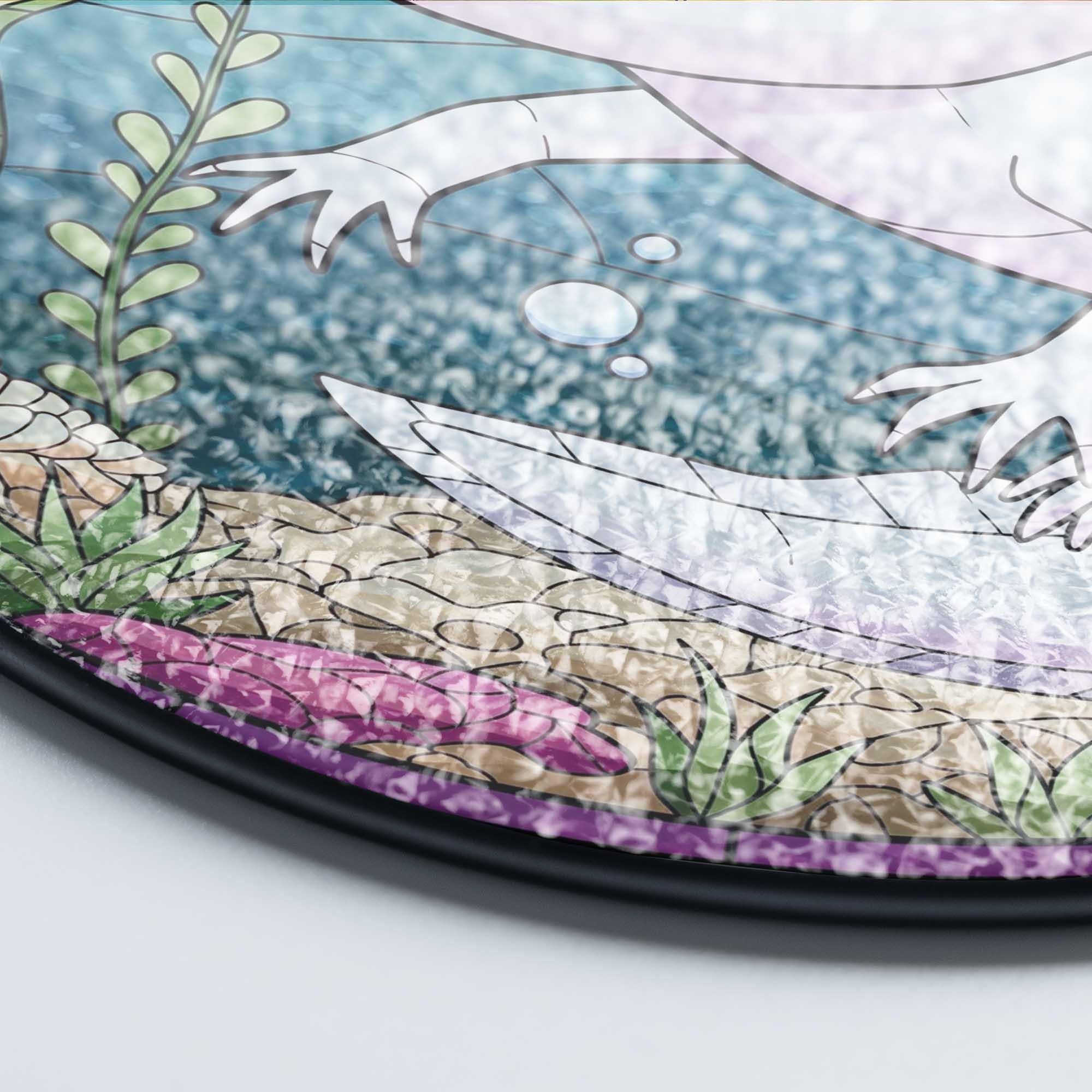 Cute Axolotl Glass Suncatcher, Aquatic Window Hanging, Stained Glass Style Amphibian Decor, Unique Gift for Animal Lovers