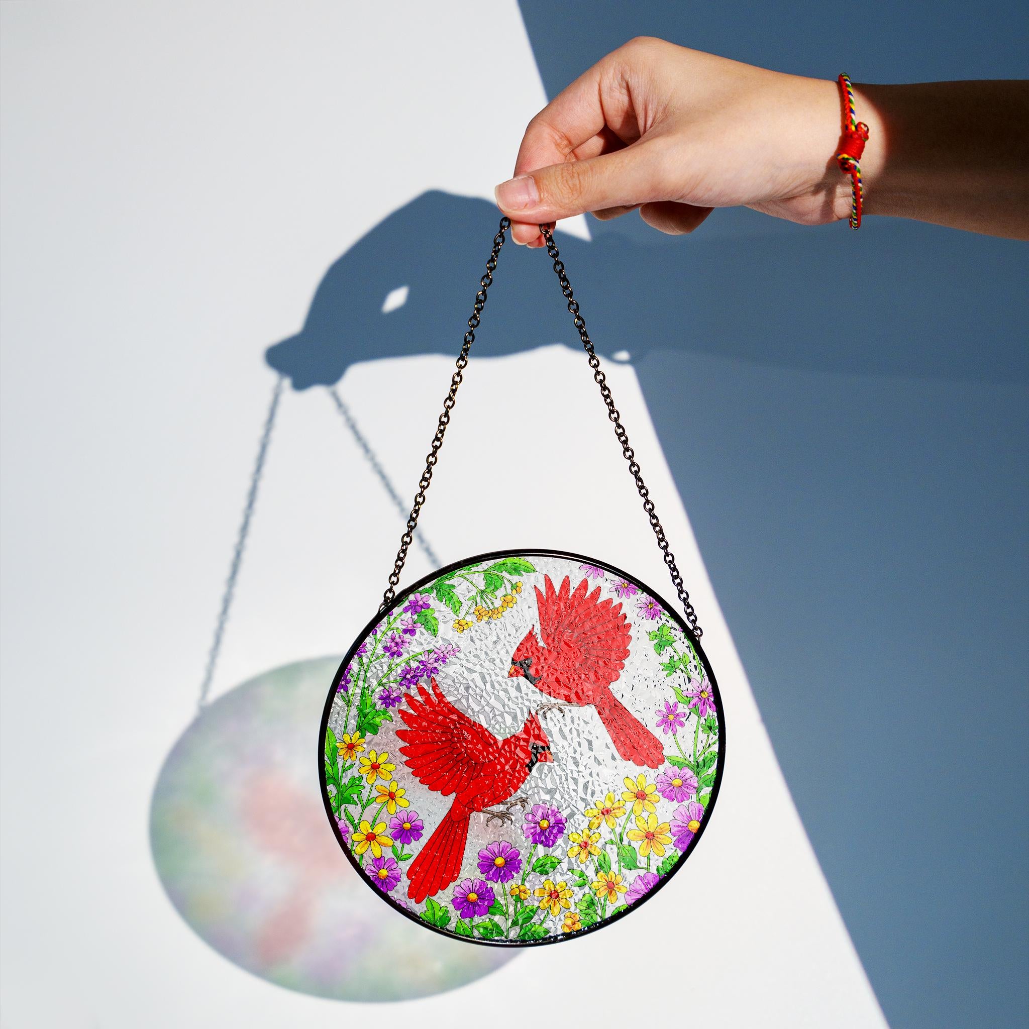 Cardinal Pair Acrylic Glass Suncatcher - Colorful Floral Window Decor, Couple Hanging Ornament, Nature Inspired Art, Cheerful Home