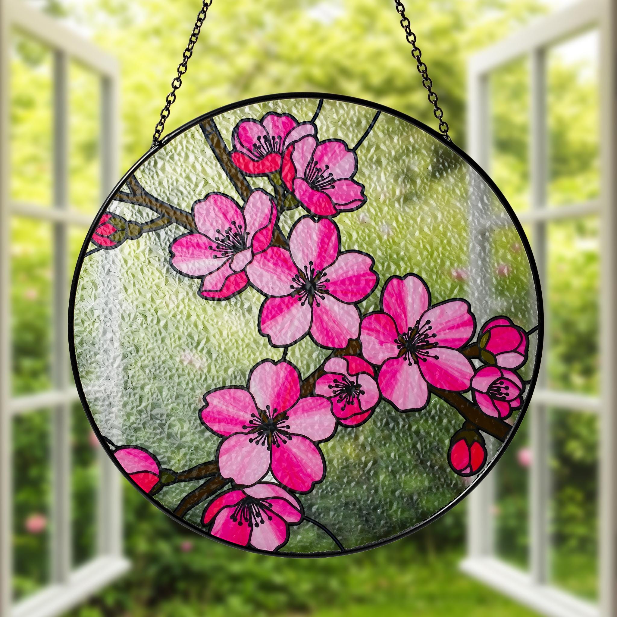 Cherry Blossom Glass Suncatcher, Sakura Window Hanging, Pink Floral Japanese Art, Nature Lover Home Decor, Unique Home Decor, Gift for Her