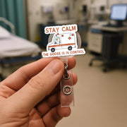 Funny Silly Goose ER Nurse Badge Reel – Stay Calm the Goose Is in Control ID Holder, Ems EMT Crew Nurse Badge Reel, Emergency Humor Gift