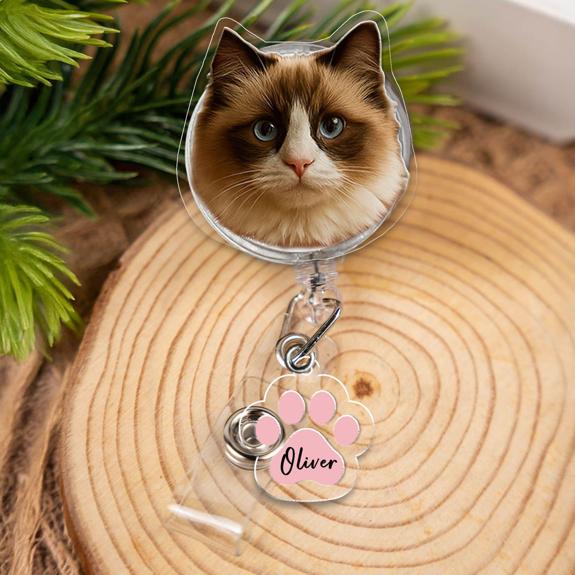 Custom Pet Photo Badge Reel – Personalized Cat Dog ID Holder, Cute Animal Gift for Pet Moms, Mother's Day Badge Clip
