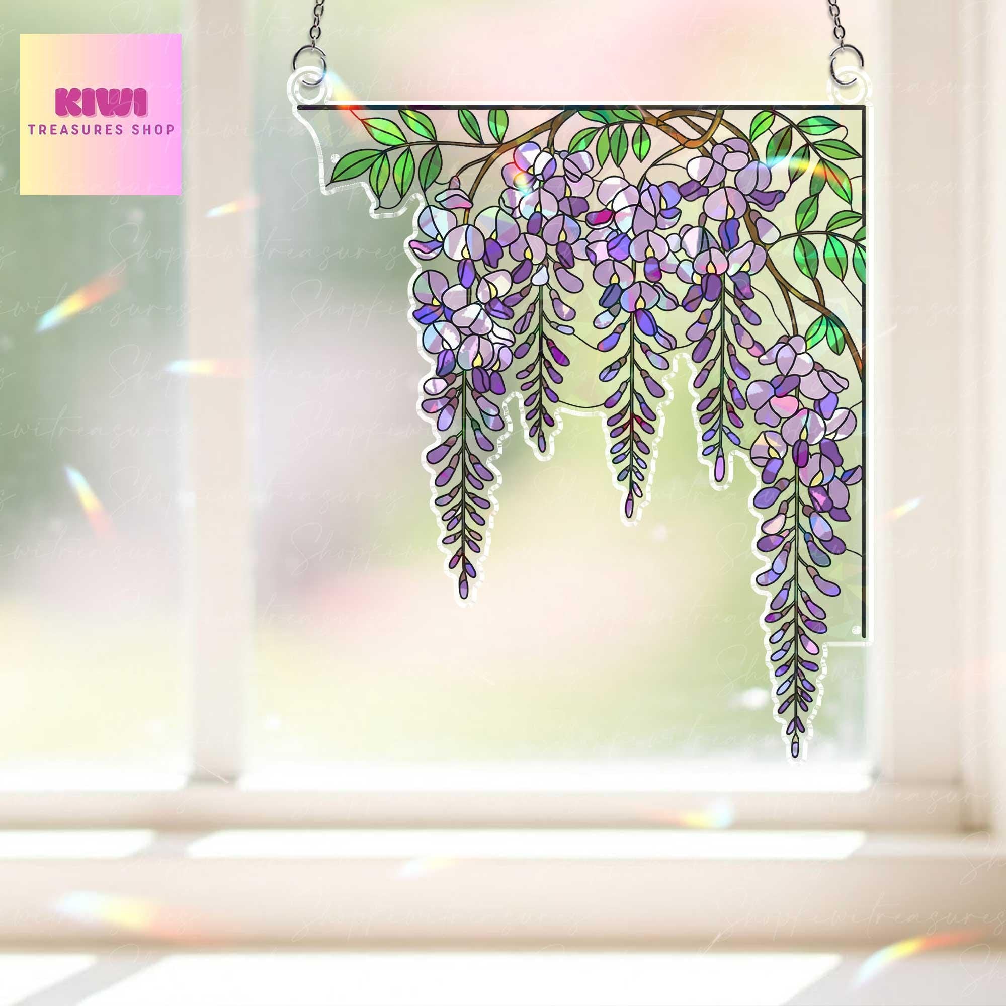 Wisteria Branch Holographic Suncatcher – acrylic Floral Window Hanging – Acrylic Sun Catcher Gift for Garden and Nature Lovers