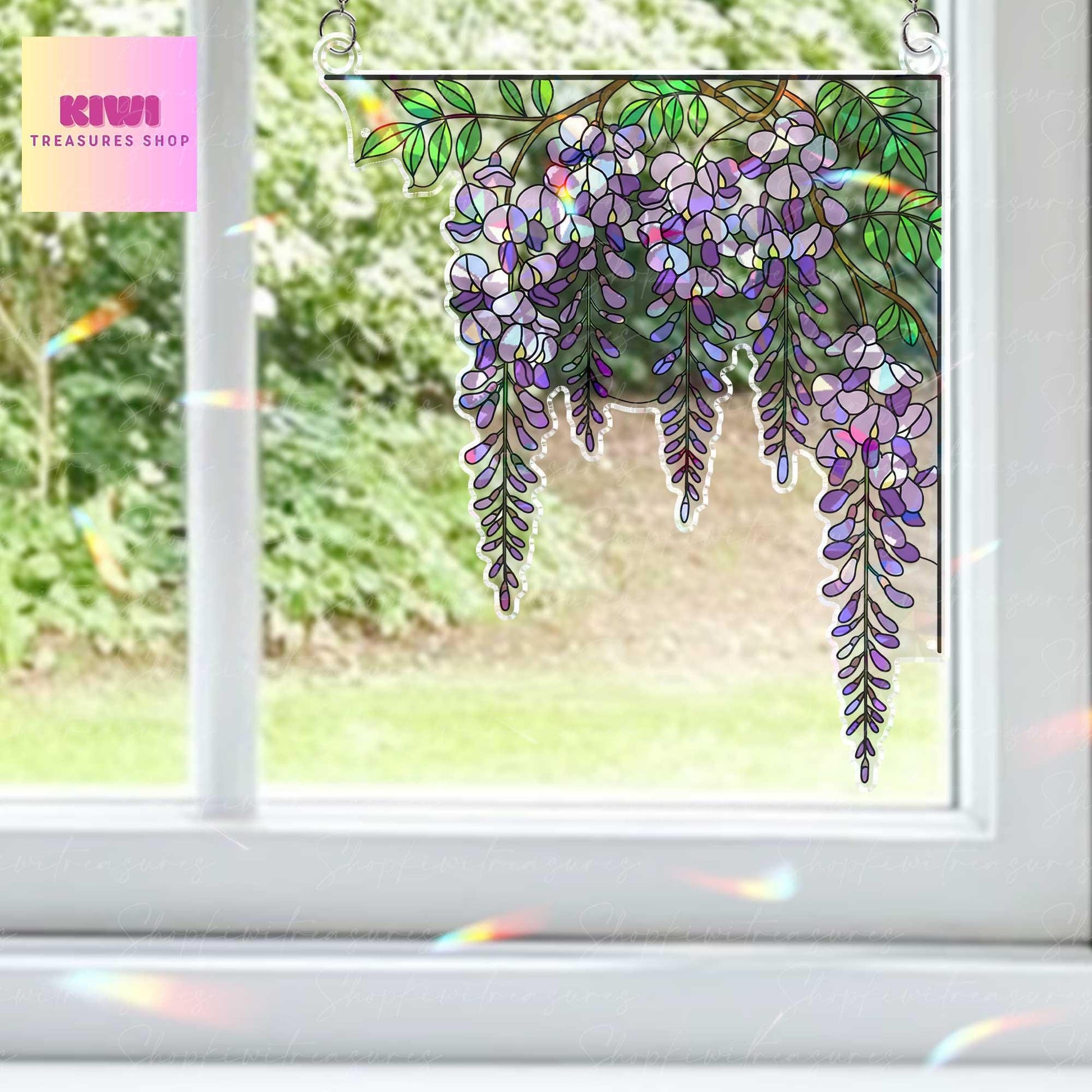 Wisteria Branch Holographic Suncatcher – acrylic Floral Window Hanging – Acrylic Sun Catcher Gift for Garden and Nature Lovers