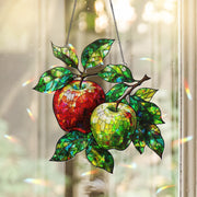 Red and Green Apple Hologram Acrylic Window Hanging – Vibrant Fruit Decor for Kitchen or Sunroom, Farmhouse Decor, Fruit For Kitchen