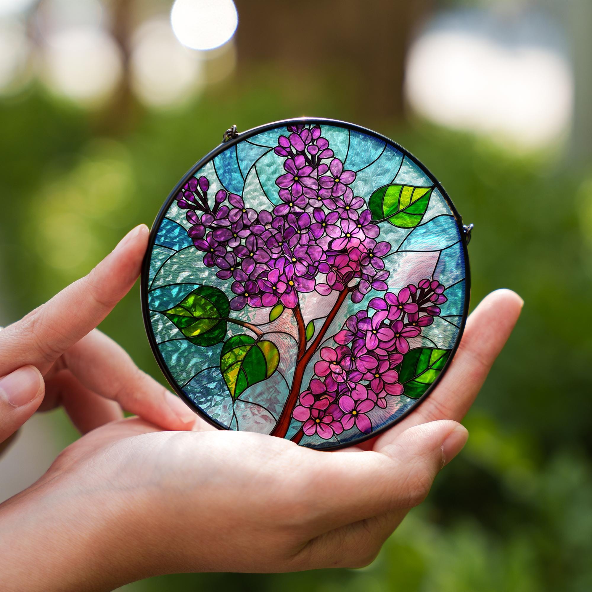 Lilac Flower Glass Suncatcher – Purple Blossom Window Decor Gift for Mom, Gardeners, and Nature Inspired Spring Homes
