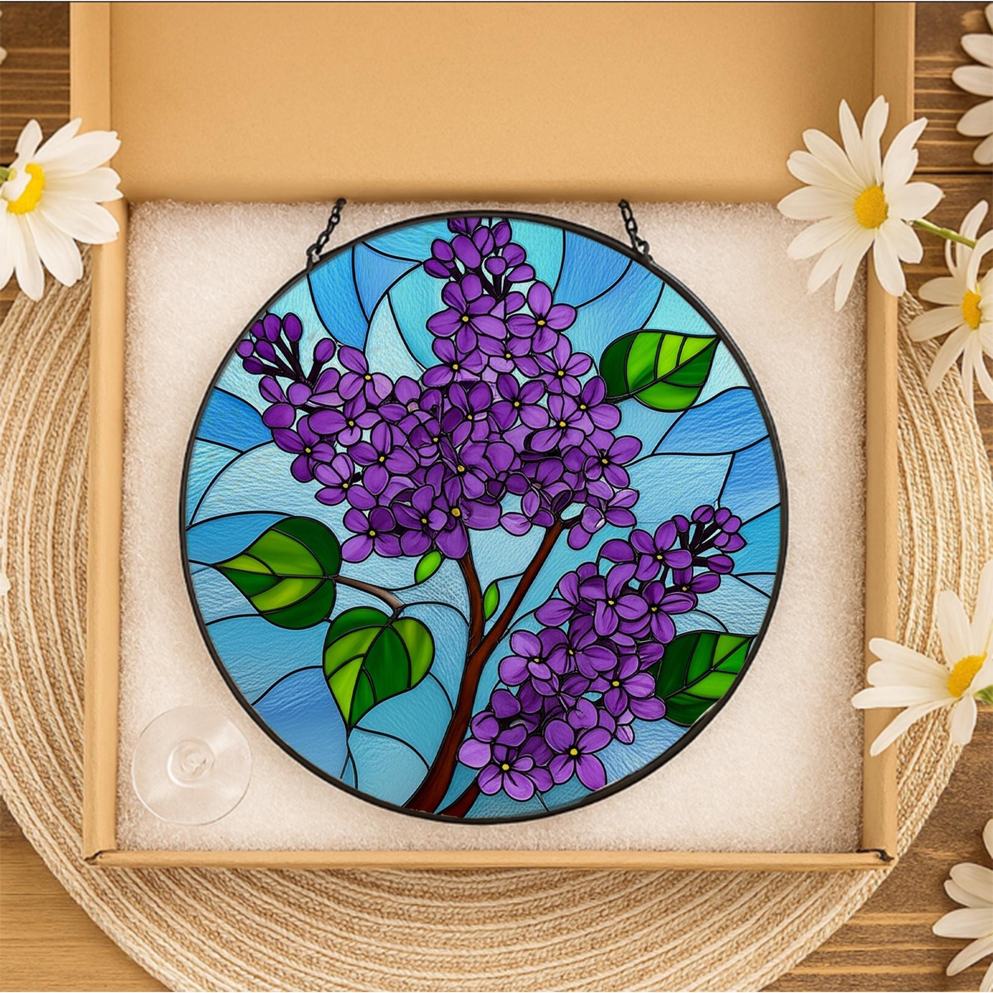 Lilac Flower Glass Suncatcher – Purple Blossom Window Decor Gift for Mom, Gardeners, and Nature Inspired Spring Homes