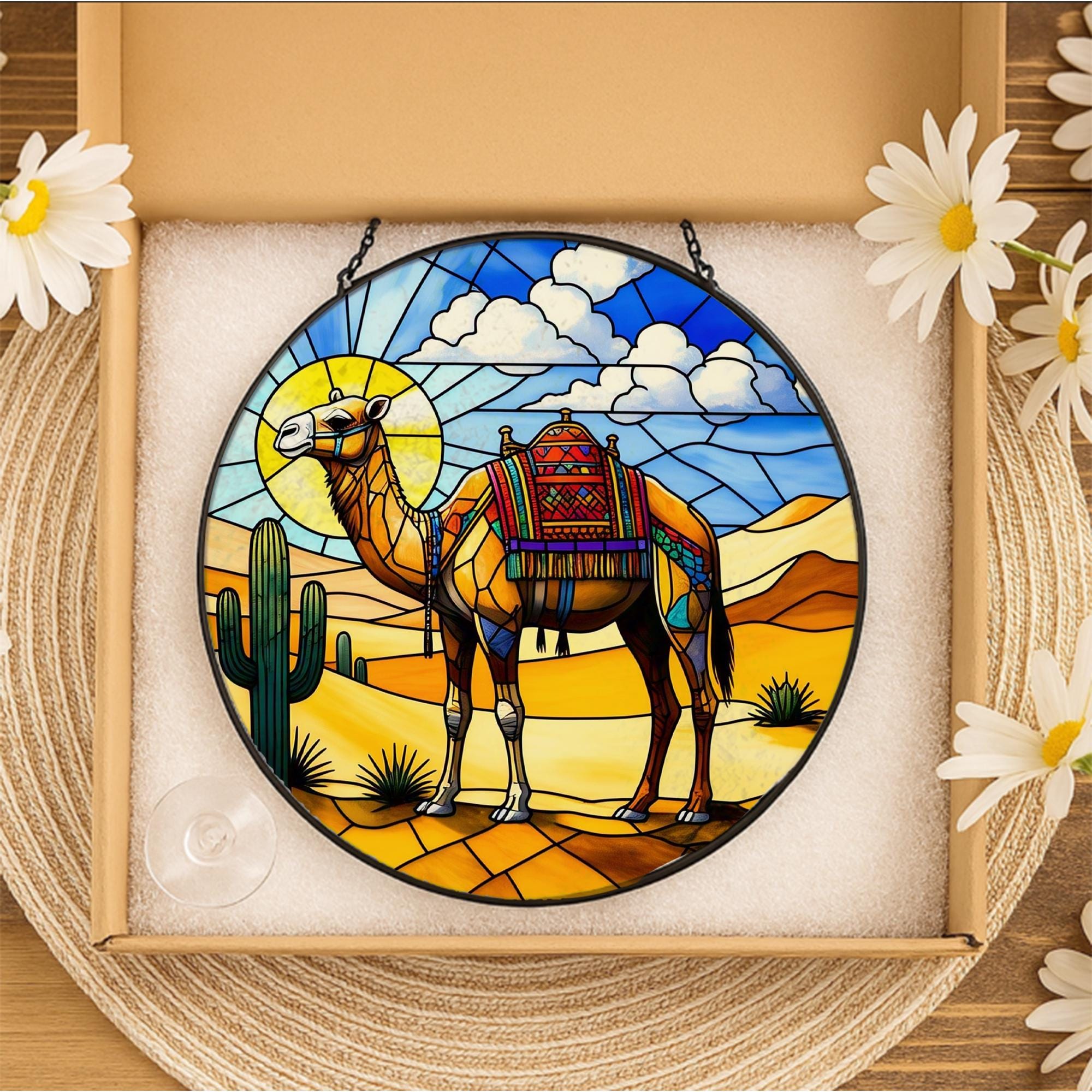 Desert Camel Glass Suncatcher – Southwestern Decor, Boho Sun Catcher, Camel Art Gift, Desert Animal Art, Desert Decor