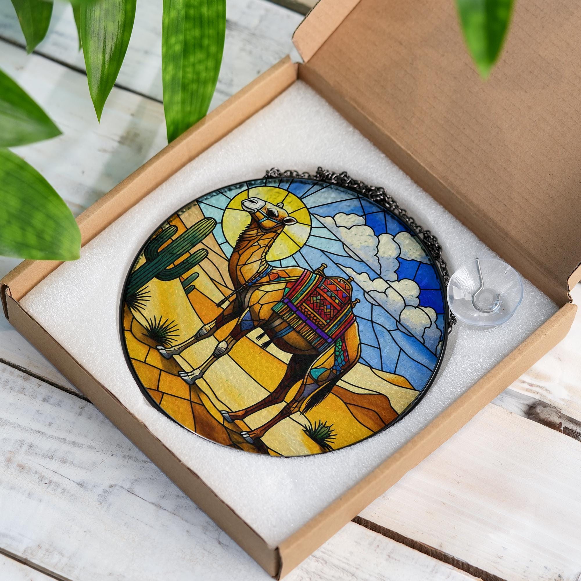 Desert Camel Glass Suncatcher – Southwestern Decor, Boho Sun Catcher, Camel Art Gift, Desert Animal Art, Desert Decor